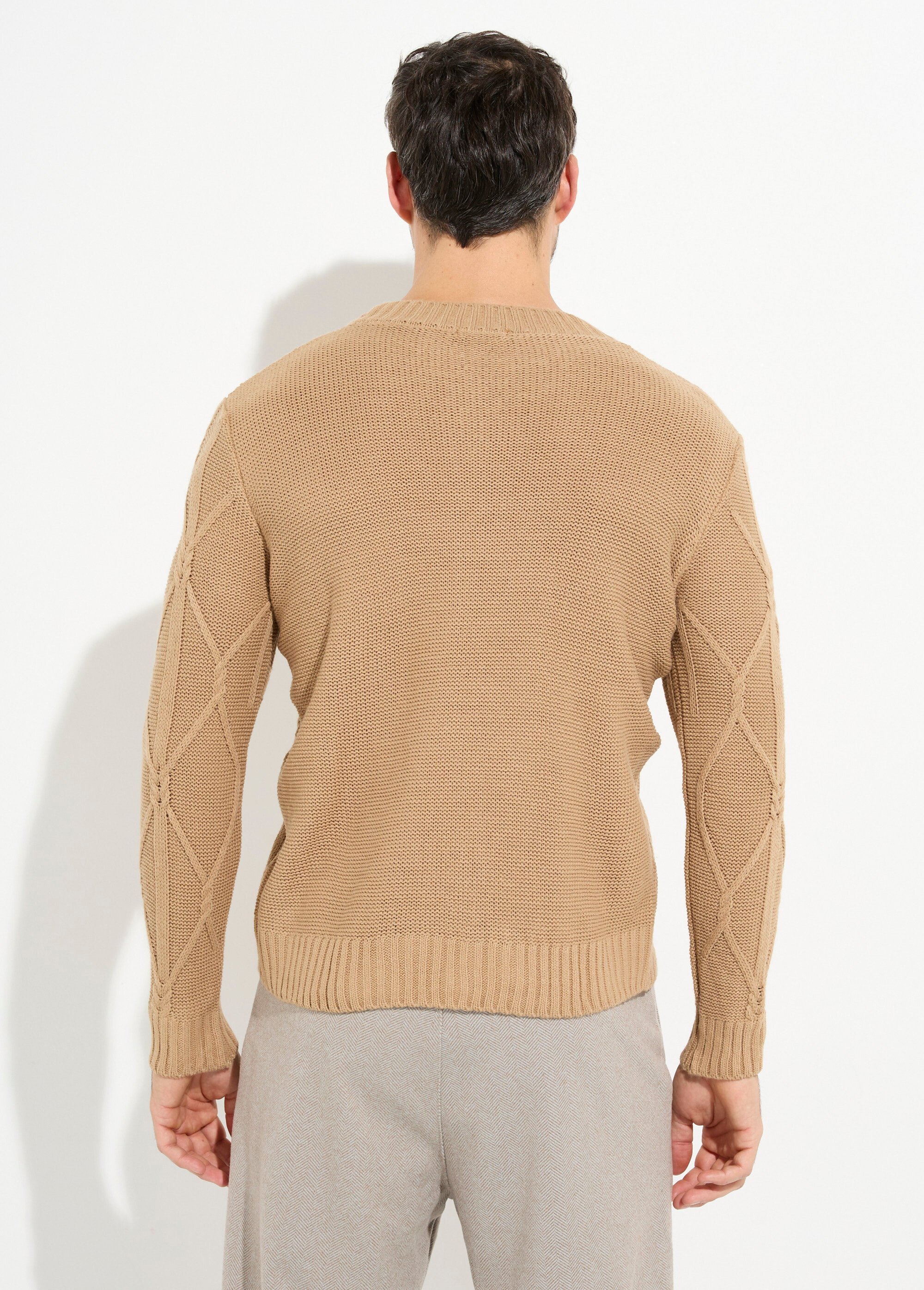 Pull irlandais torsadé chaud avec laine Homme Marron DYL2124 DO1