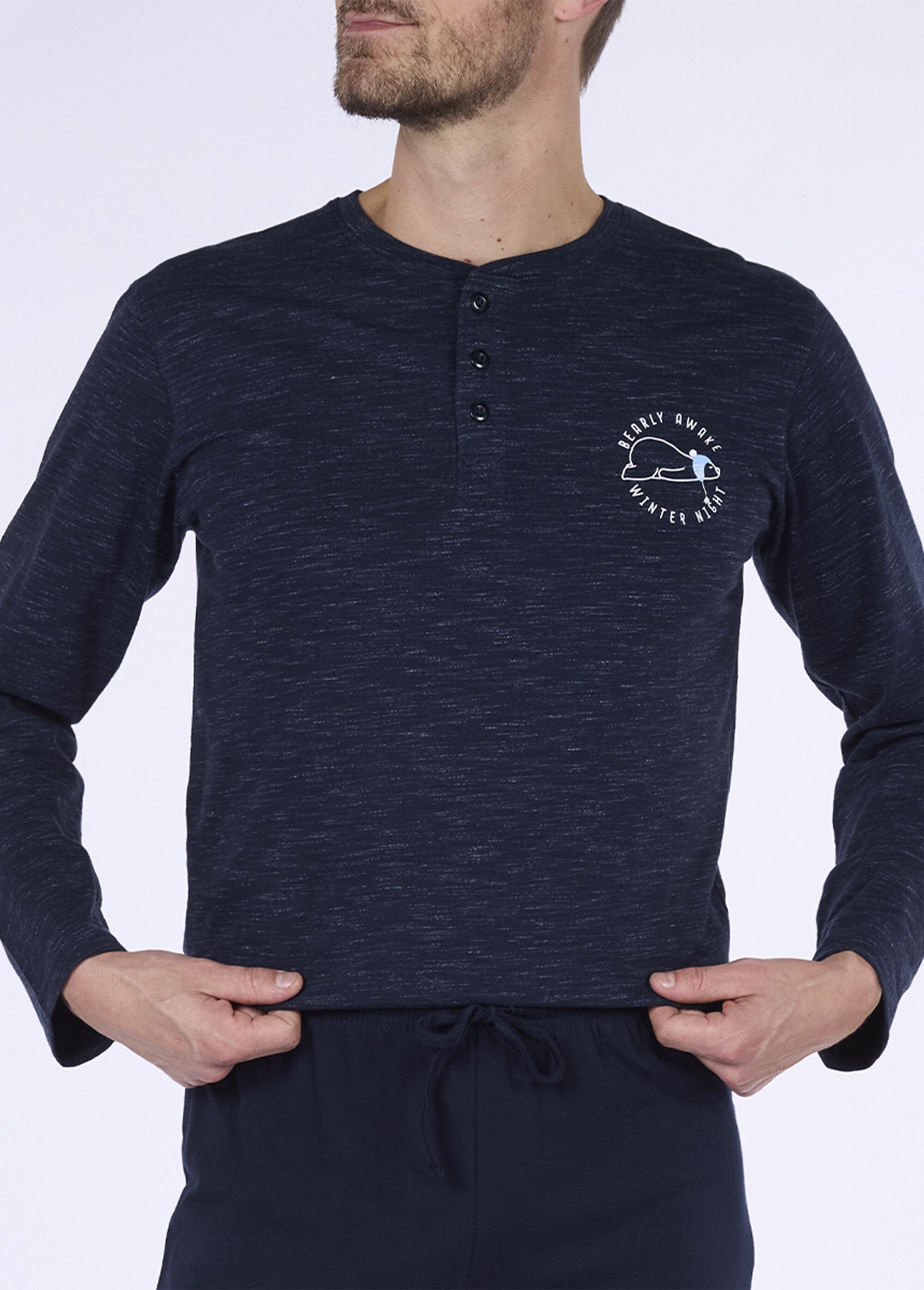 Pyjama 2 pièces manches longues chiné Homme Bleu CTMAH.FROZ.PY DE1