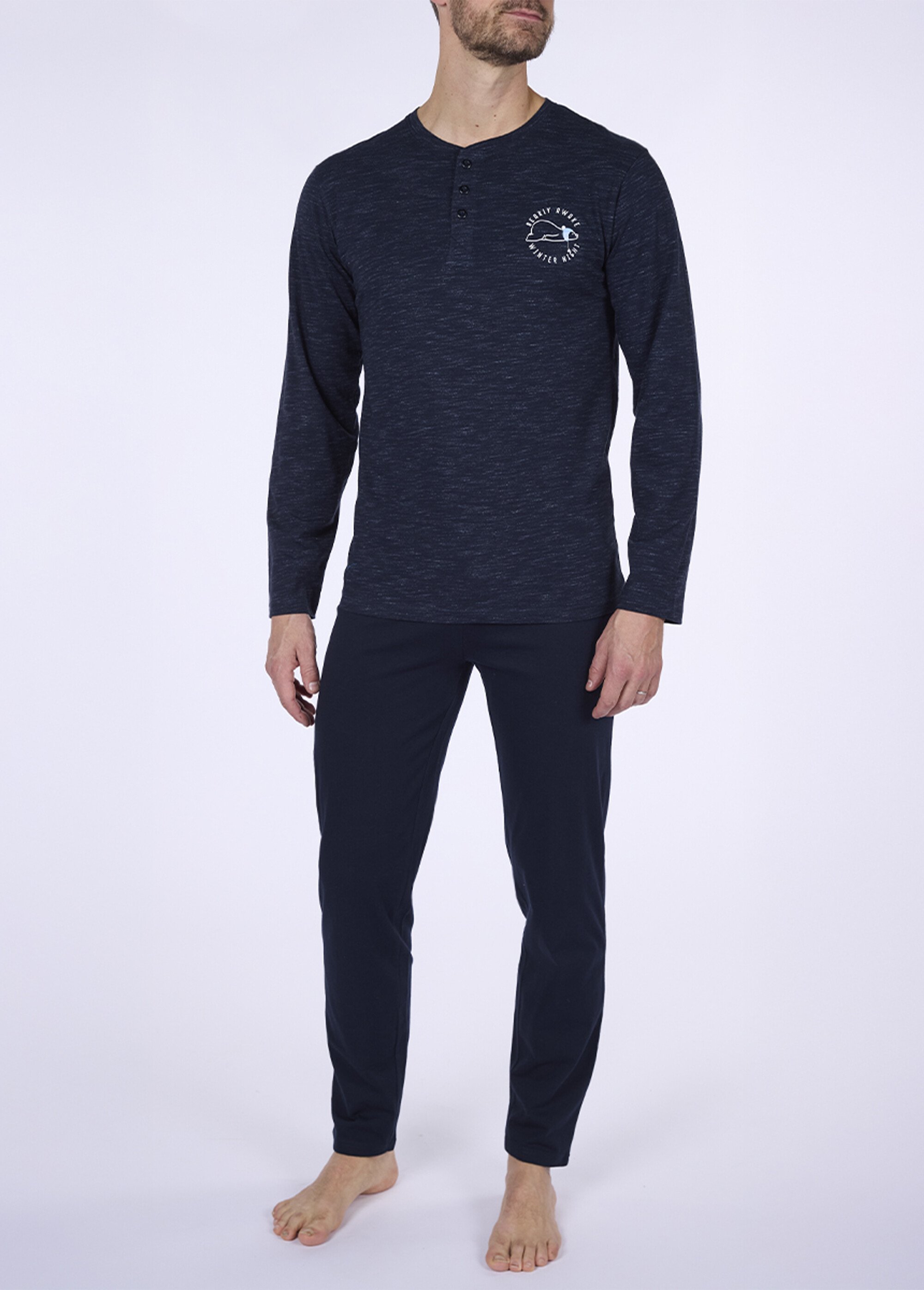 Pyjama 2 pièces manches longues chiné Homme Bleu CTMAH.FROZ.PY FA1
