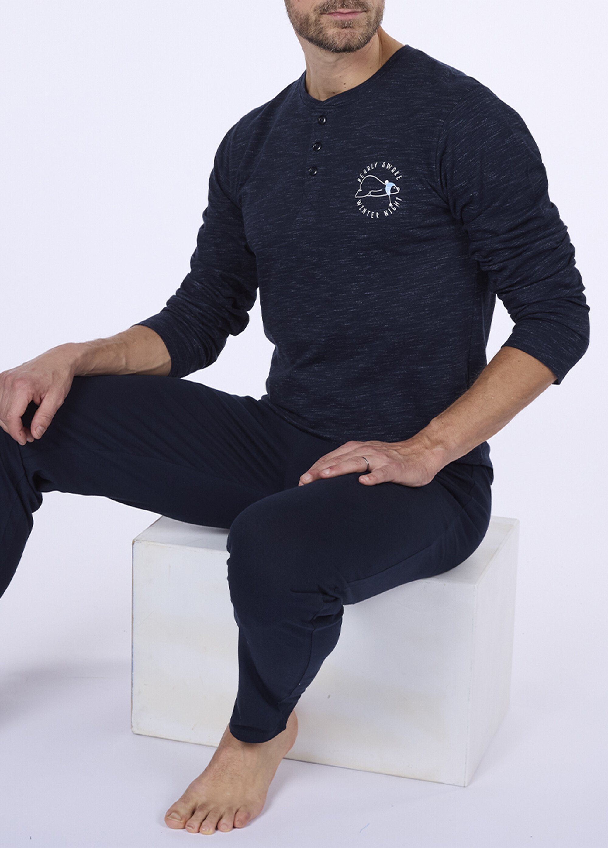 Pyjama 2 pièces manches longues chiné Homme Bleu CTMAH.FROZ.PY MV1