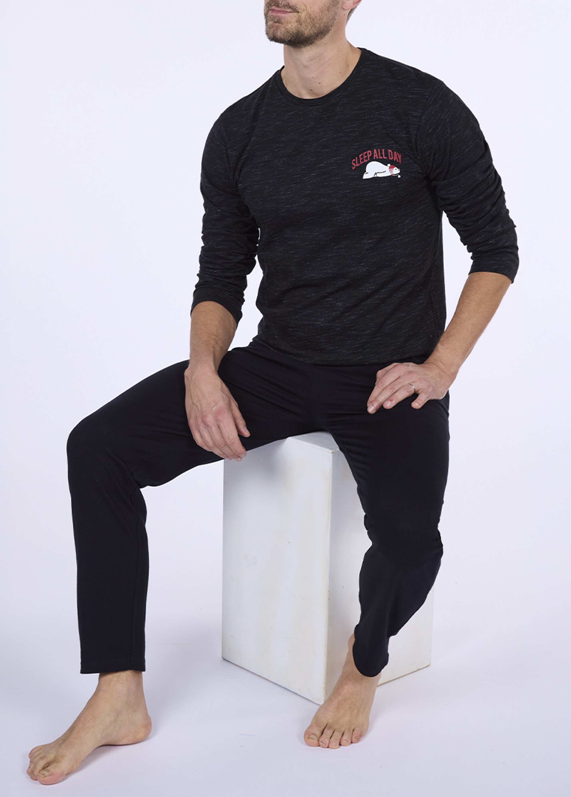 Pyjama 2 pièces manches longues chiné Homme Gris CTMAH.FROZ.PY MV1