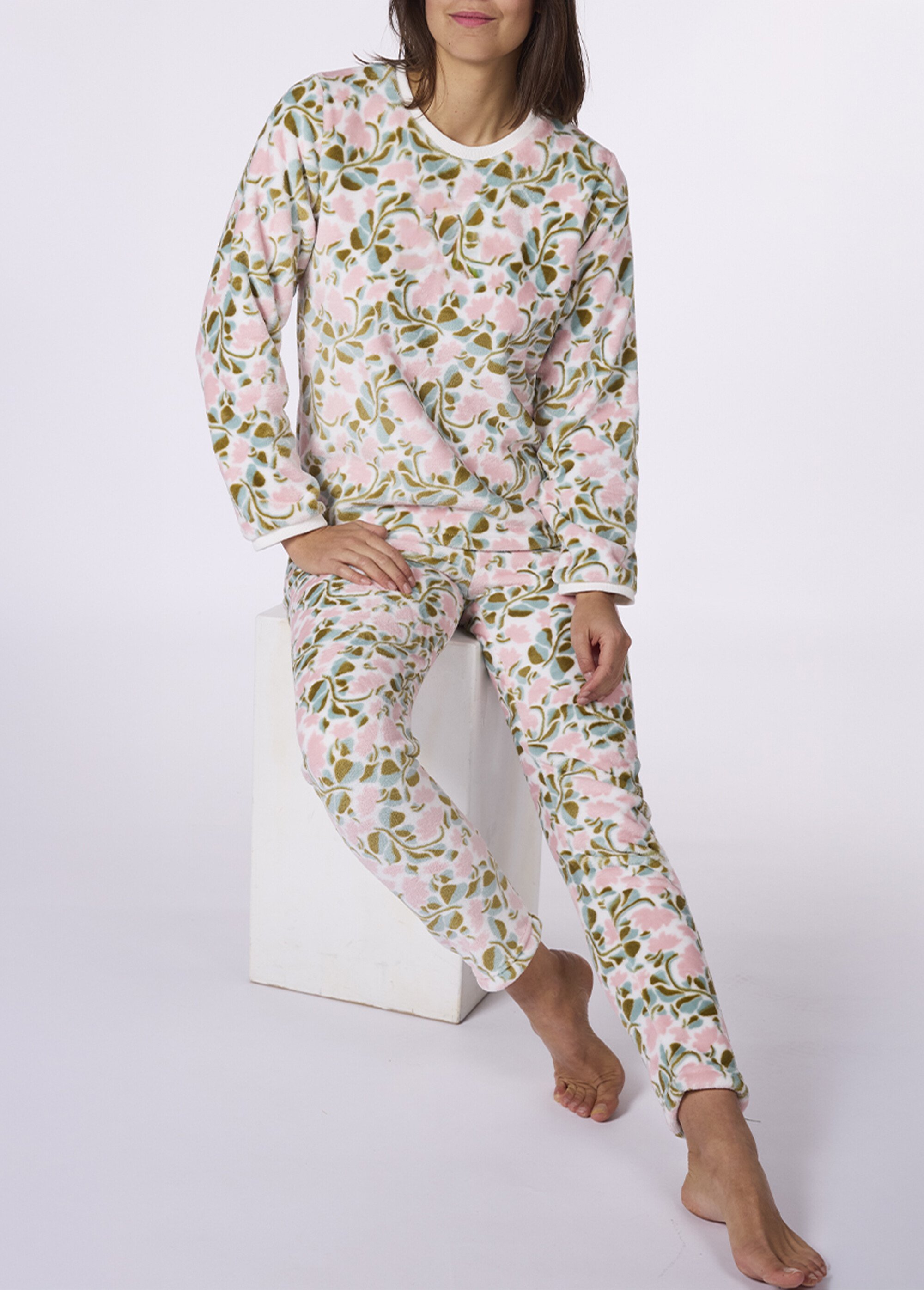 Pyjama chaud 2 pièces polaire imprimé Femme Blanc CTMDF.MORRI.PYC MV1