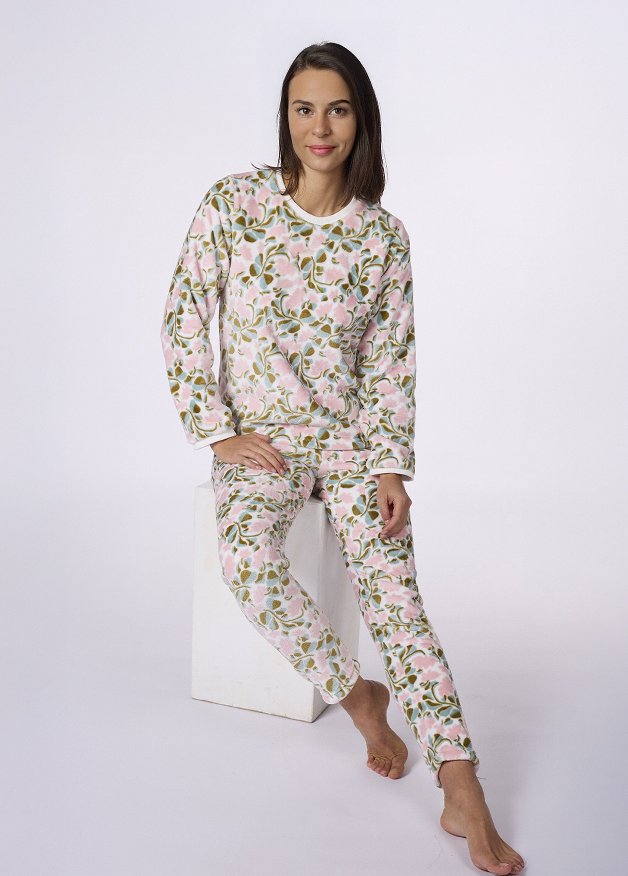 Pyjama chaud 2 pièces polaire imprimé Femme Blanc CTMDF.MORRI.PYC MV1