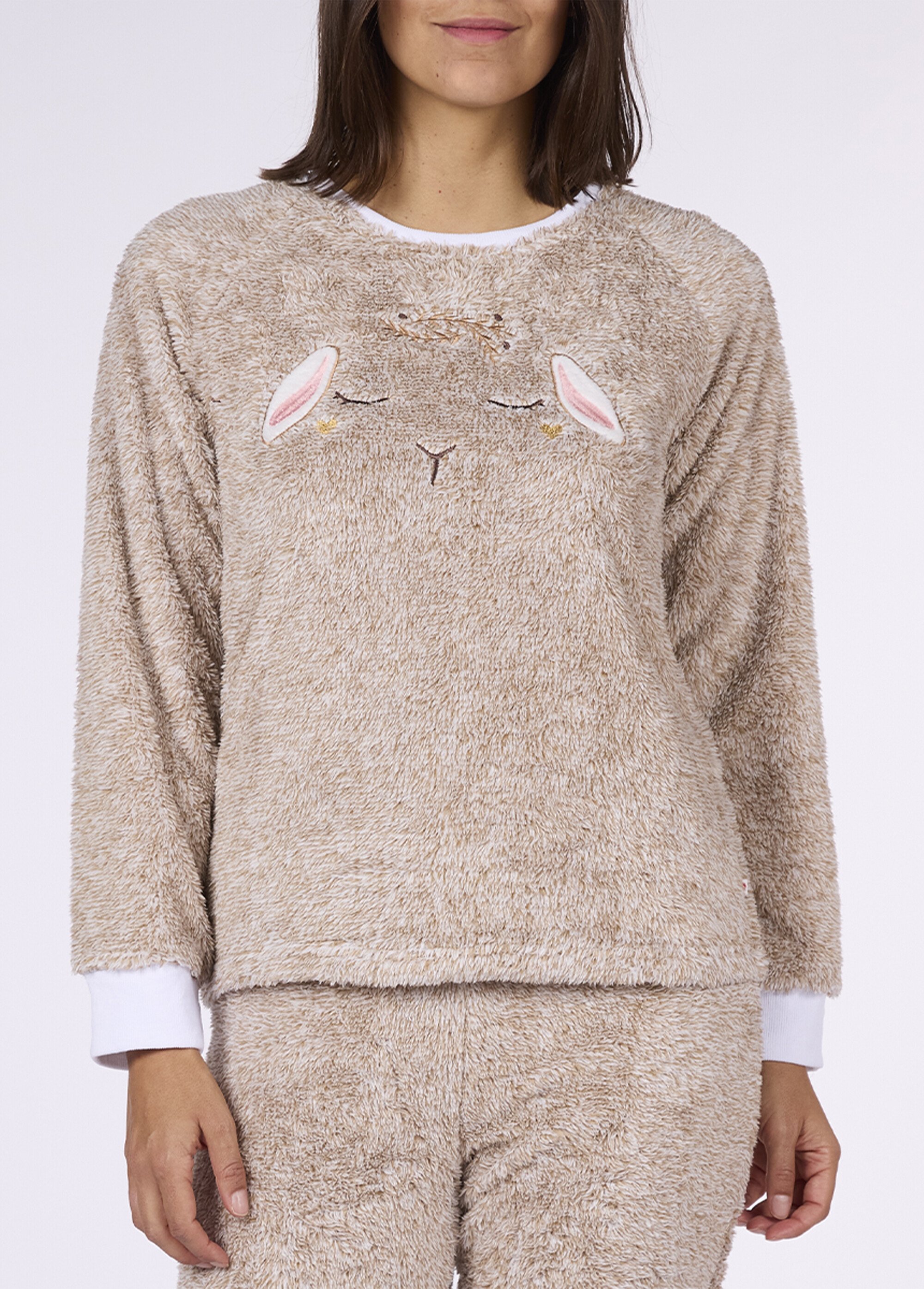 Pyjama chaud en sherpa thème lapine Femme Beige CTMDF.SOFA.PYC DE1