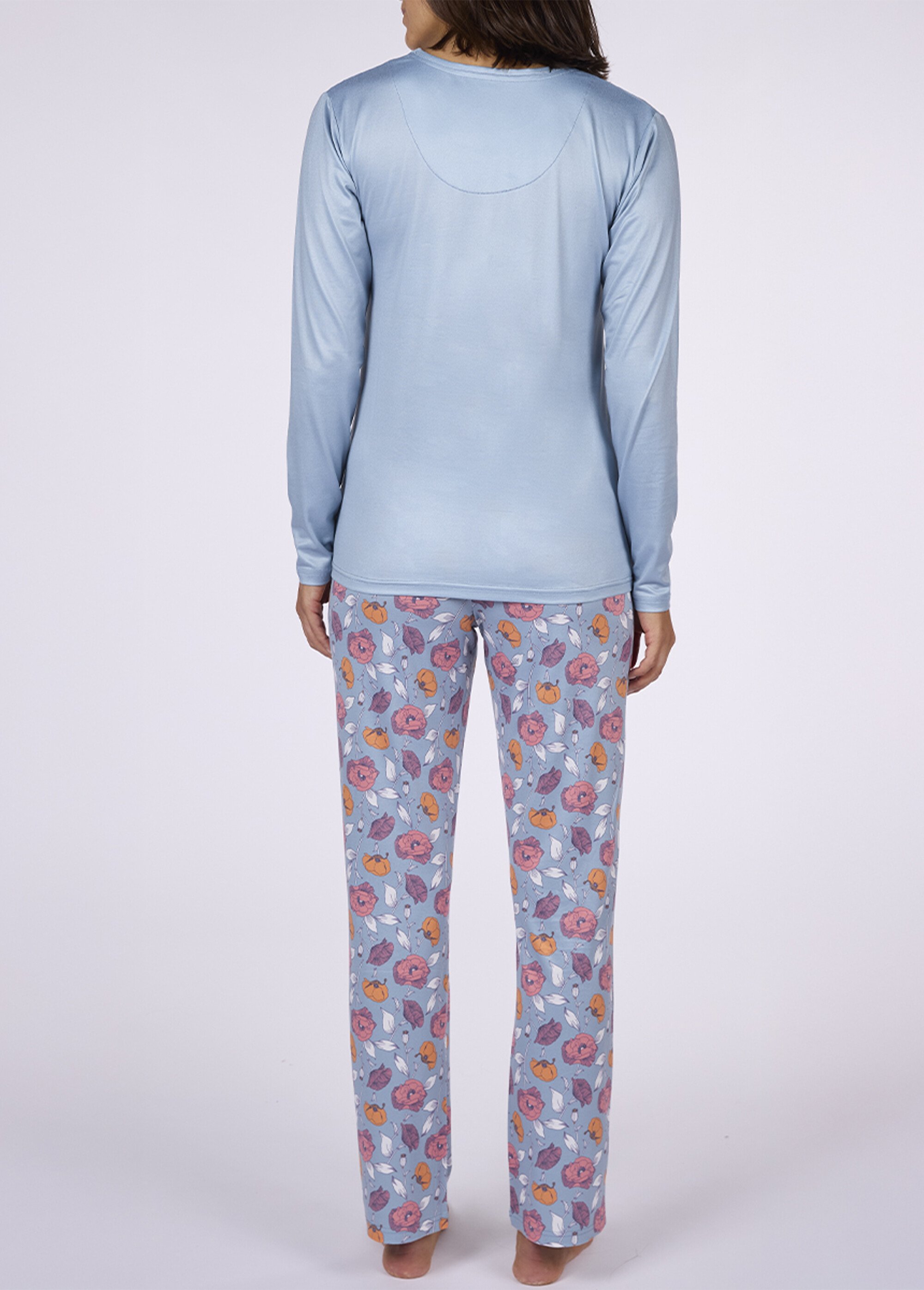 Pyjama long 2 pièces thème coquelicots Femme Bleu CTMDF.PARFU.PY DO1
