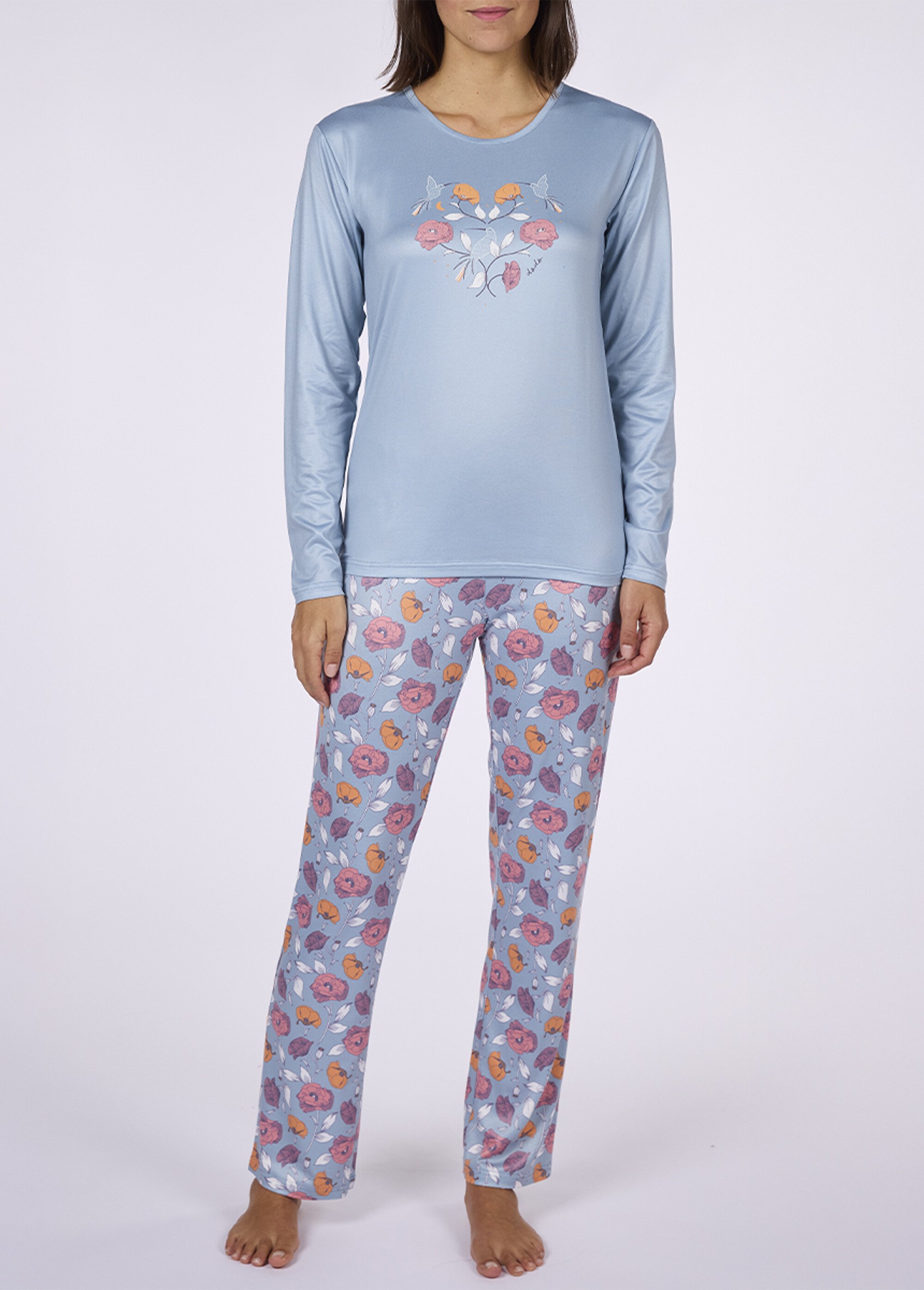 Pyjama long 2 pièces thème coquelicots Femme Bleu CTMDF.PARFU.PY FA1