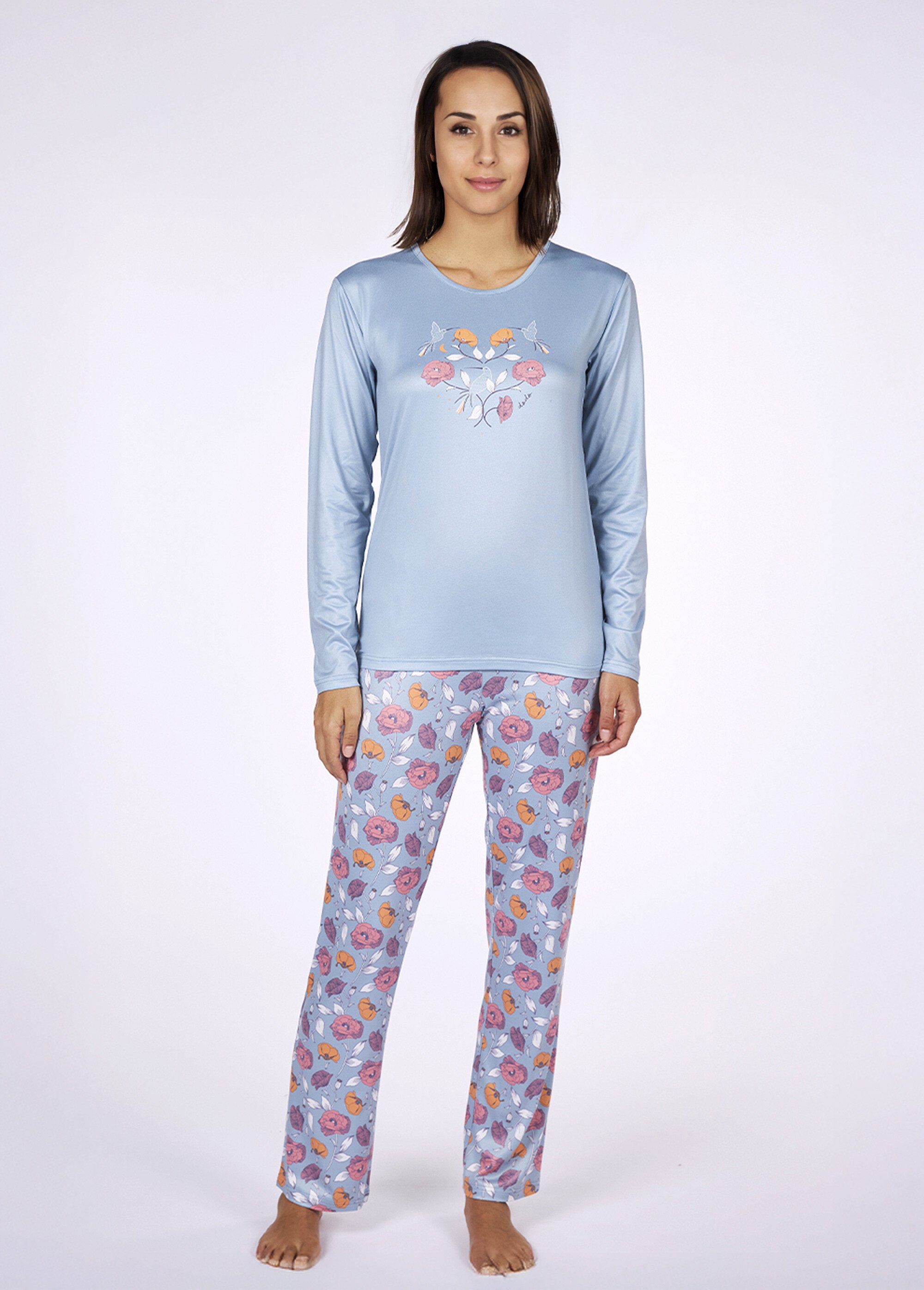 Pyjama long 2 pièces thème coquelicots Femme Bleu CTMDF.PARFU.PY FA1