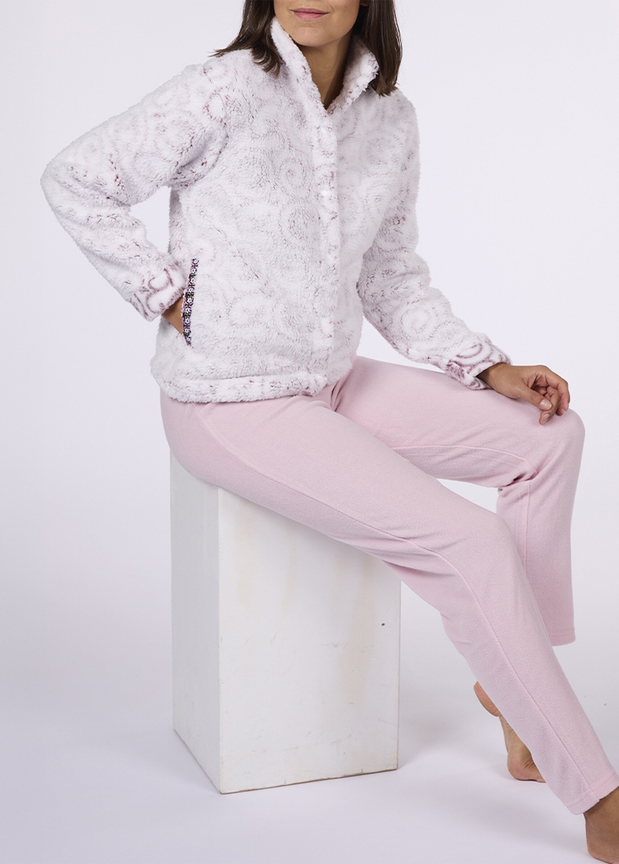 Pyjama long chaud avec veste sherpa Femme Rose CTMDF.CIRC.PYC MV1