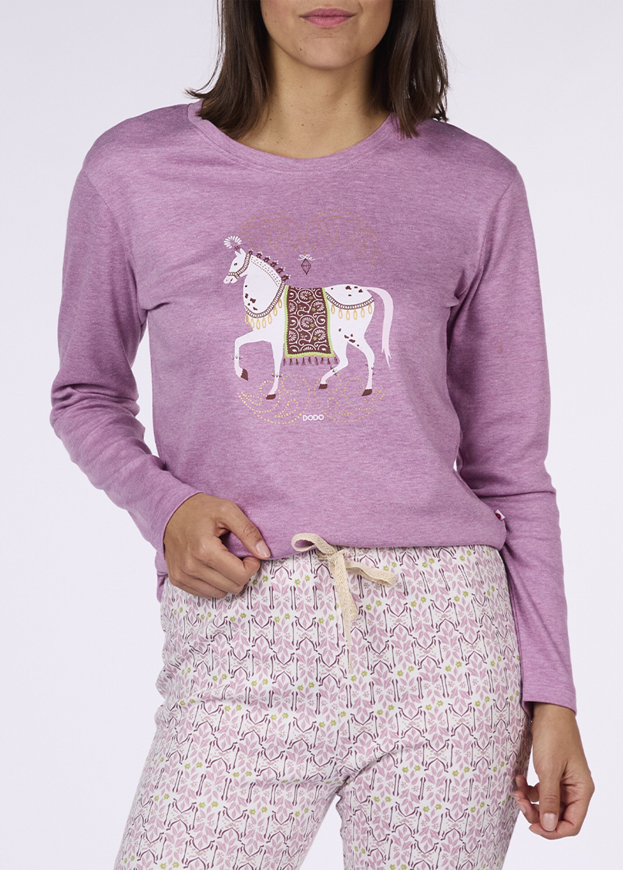 Pyjama long fantaisie thème chevaux Femme Rose CTMDF.CIRC.PYK DE1