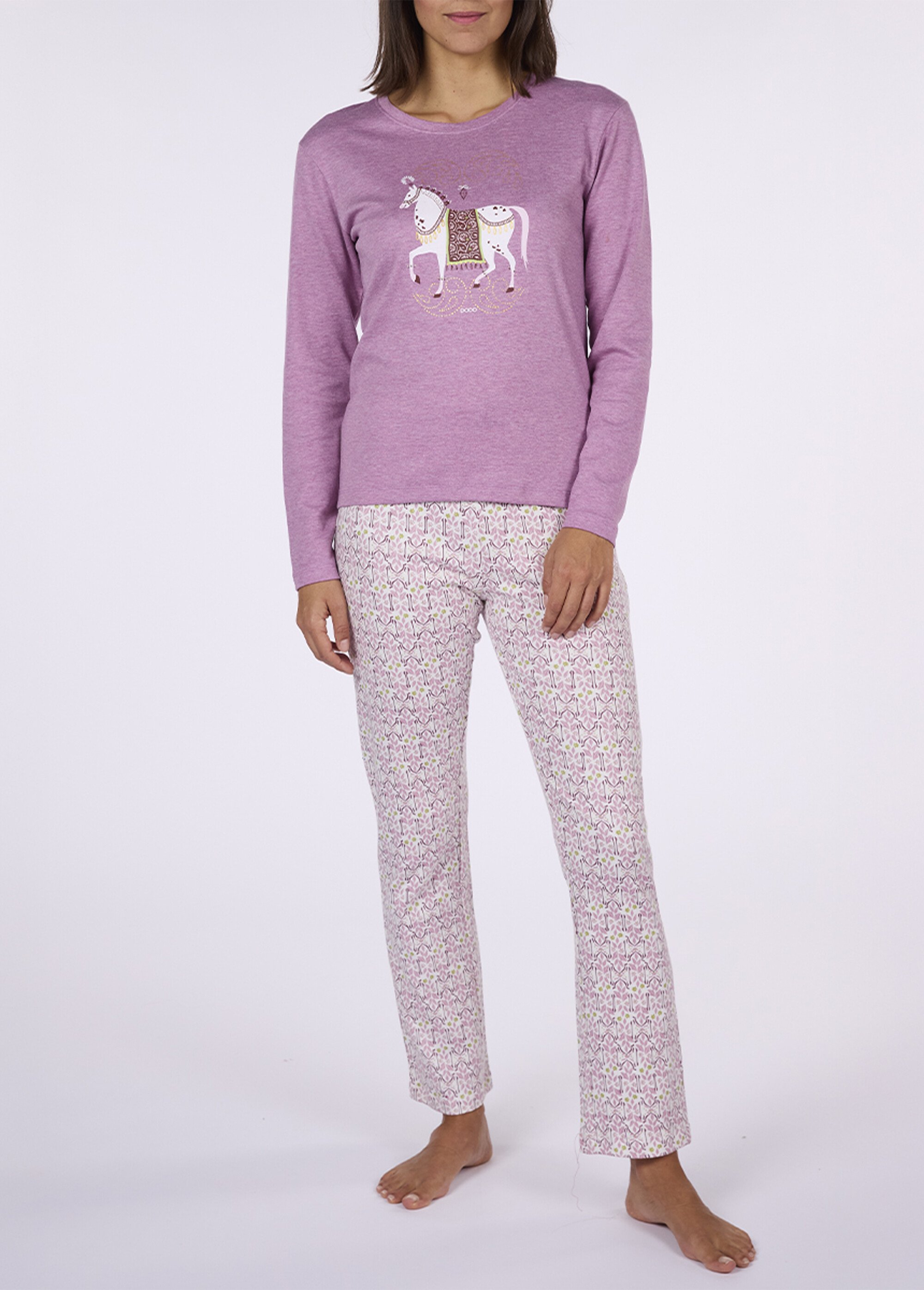 Pyjama long fantaisie thème chevaux Femme Rose CTMDF.CIRC.PYK FA1
