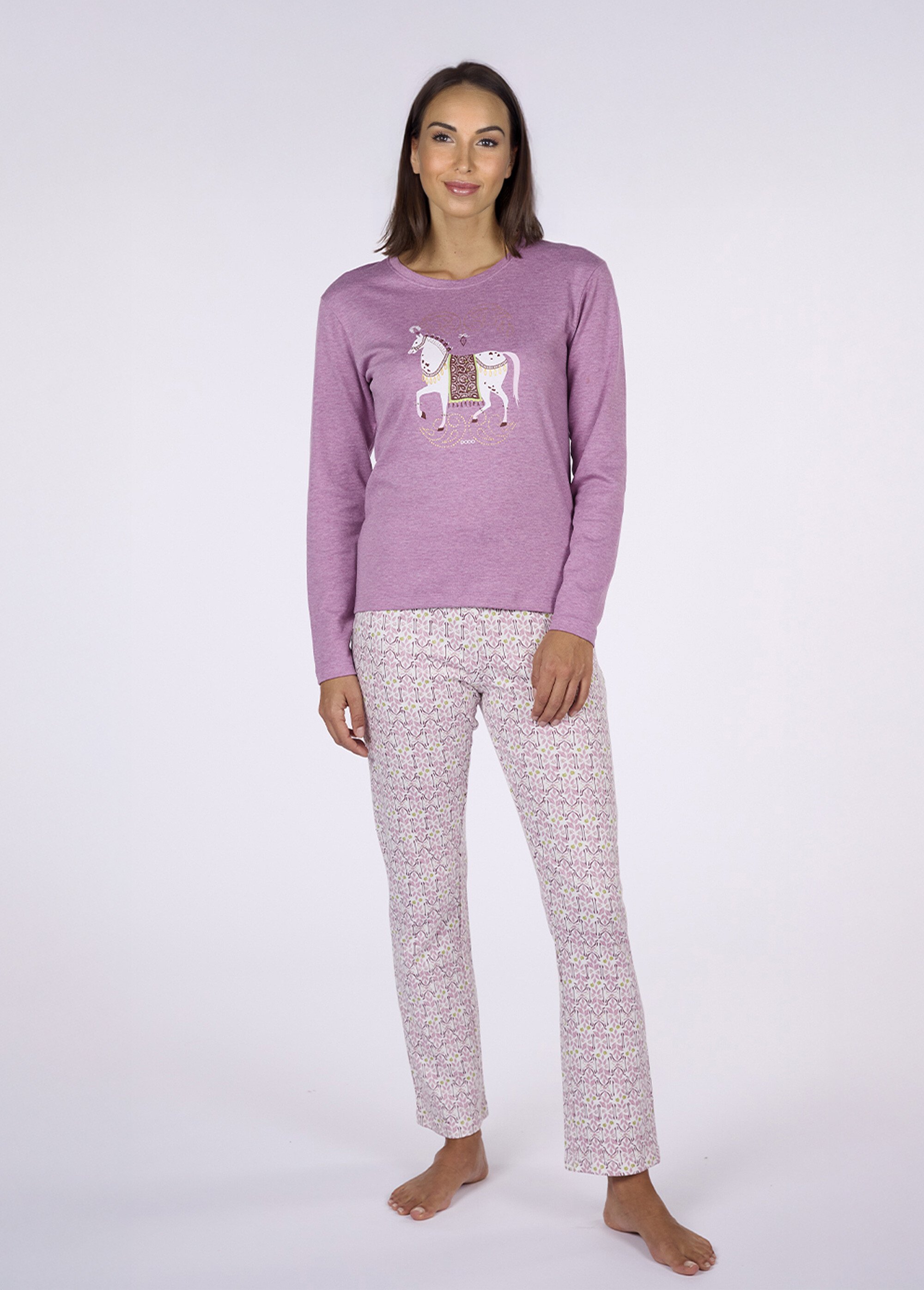 Pyjama long fantaisie thème chevaux Femme Rose CTMDF.CIRC.PYK FA1