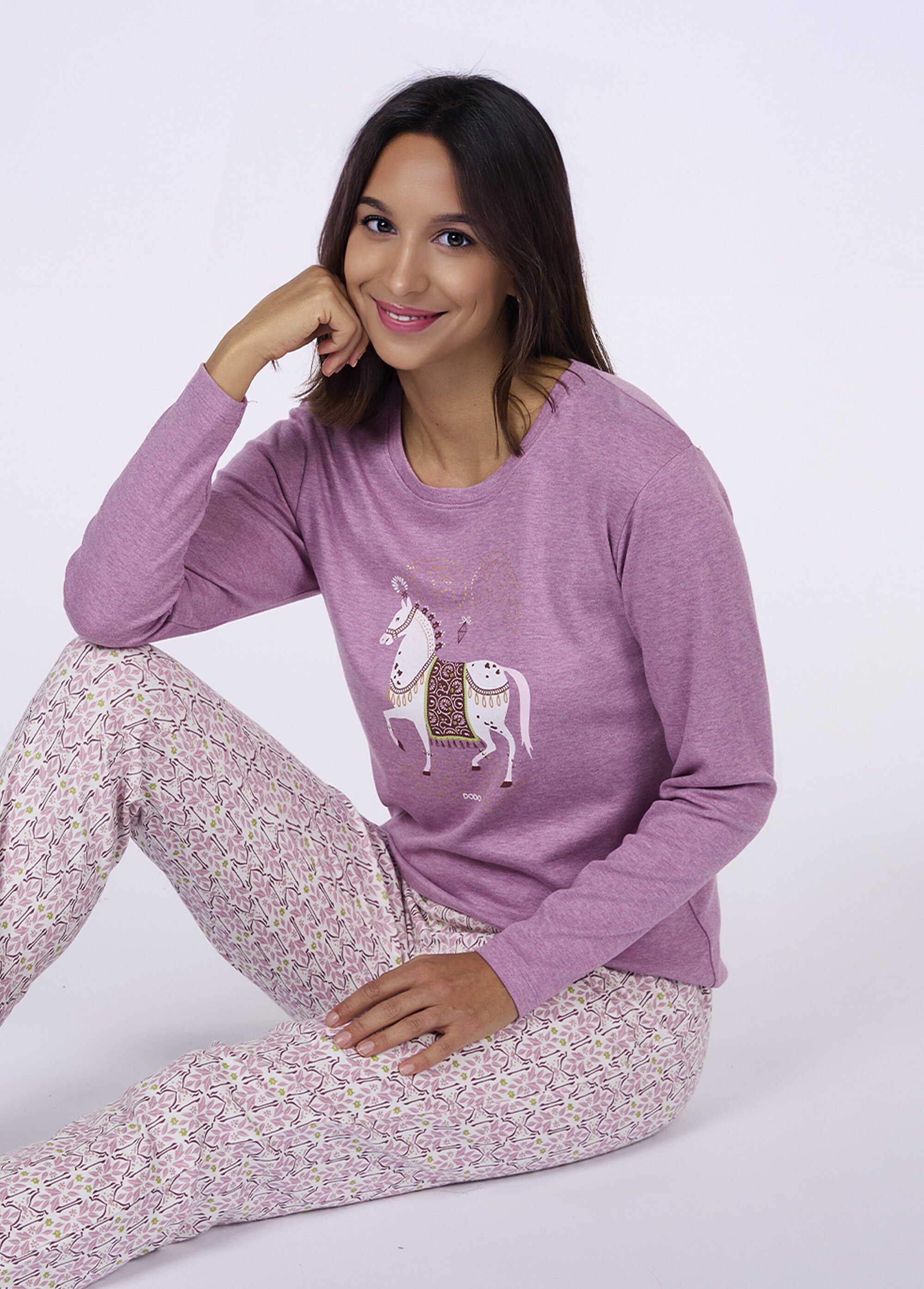 Pyjama long fantaisie thème chevaux Femme Rose CTMDF.CIRC.PYK MV1