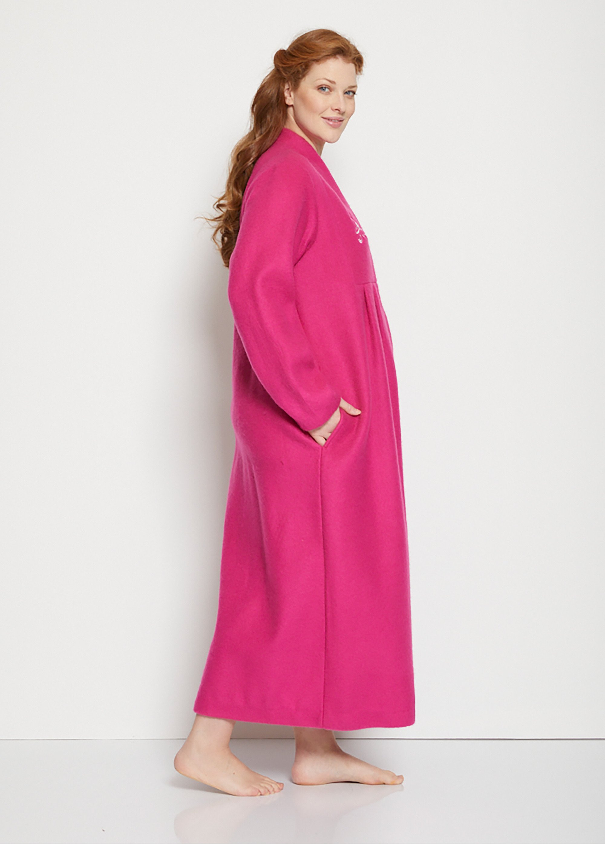 Robe de chambre zippée et brodée Femme Grande Taille Rose SABER DR1