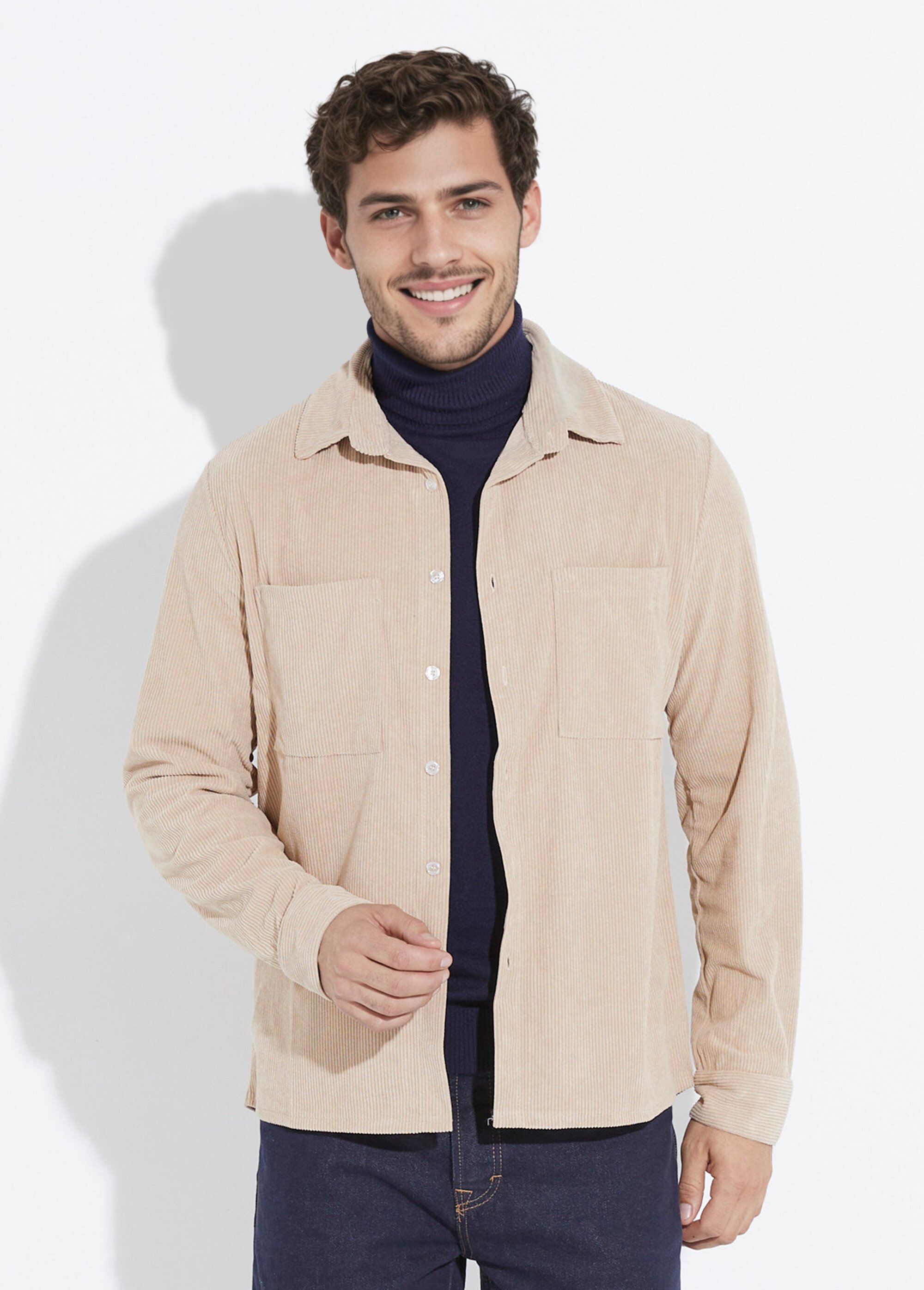 Surchemise en velours à grosses cotes Homme Beige UNIYC070 FA1