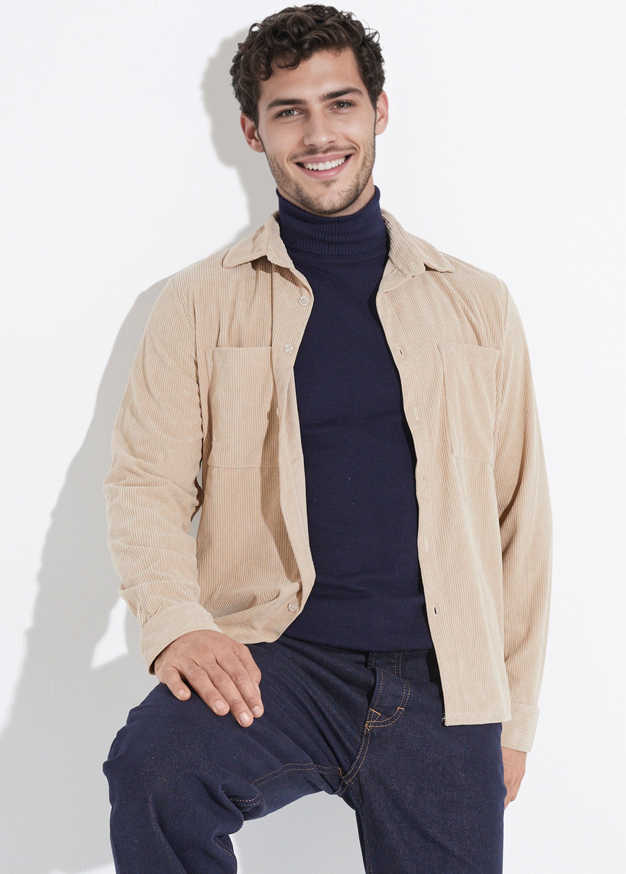 Surchemise en velours à grosses cotes Homme Beige UNIYC070 MV1