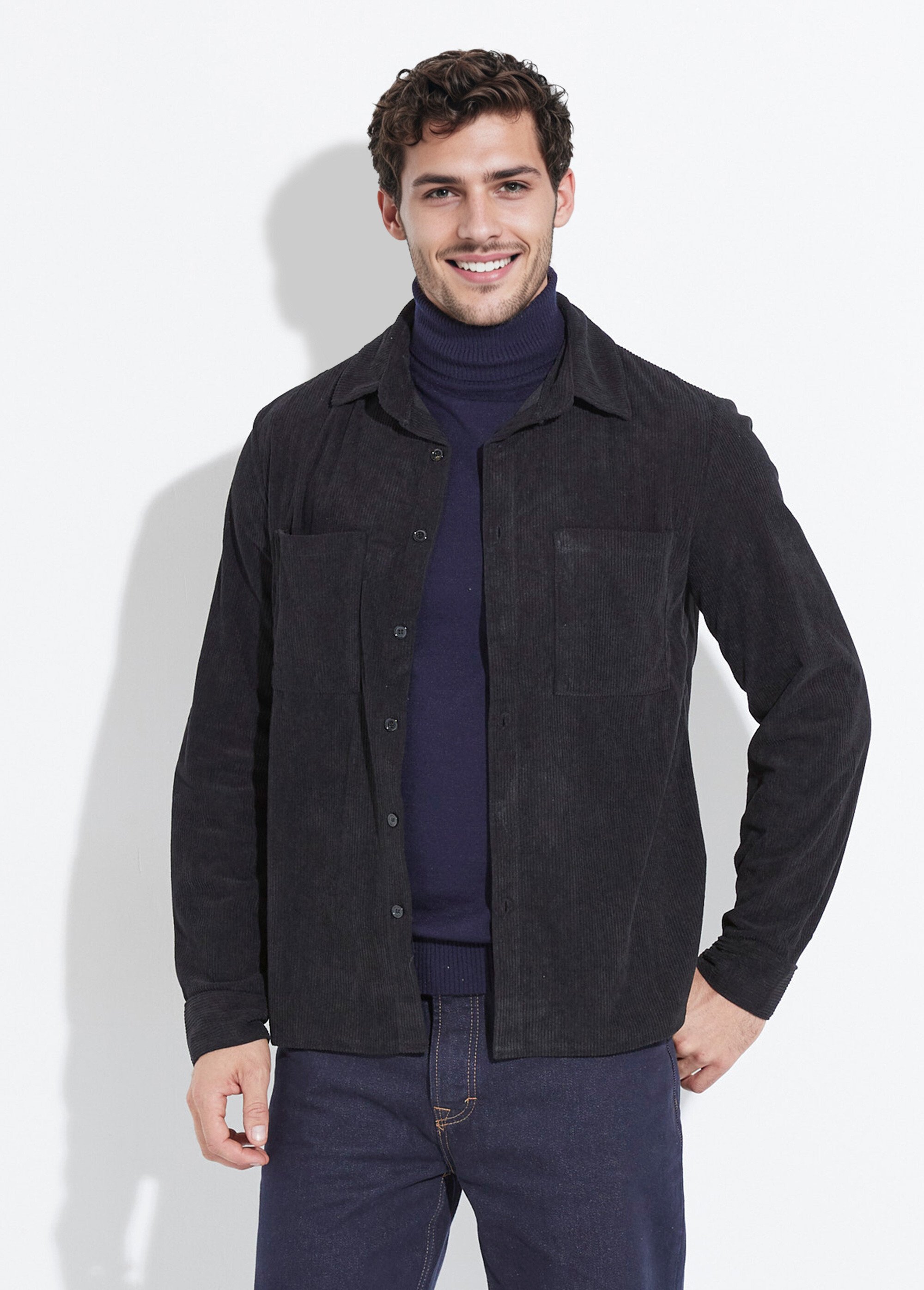 Surchemise en velours à grosses cotes Homme Noir UNIYC070 FA1