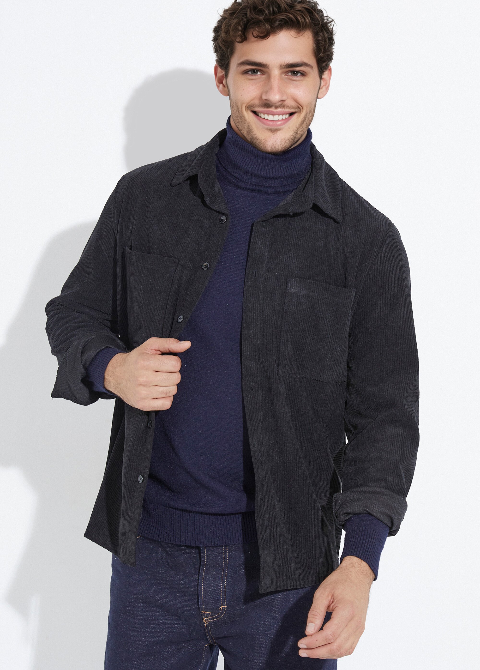 Surchemise en velours à grosses cotes Homme Noir UNIYC070 MV1