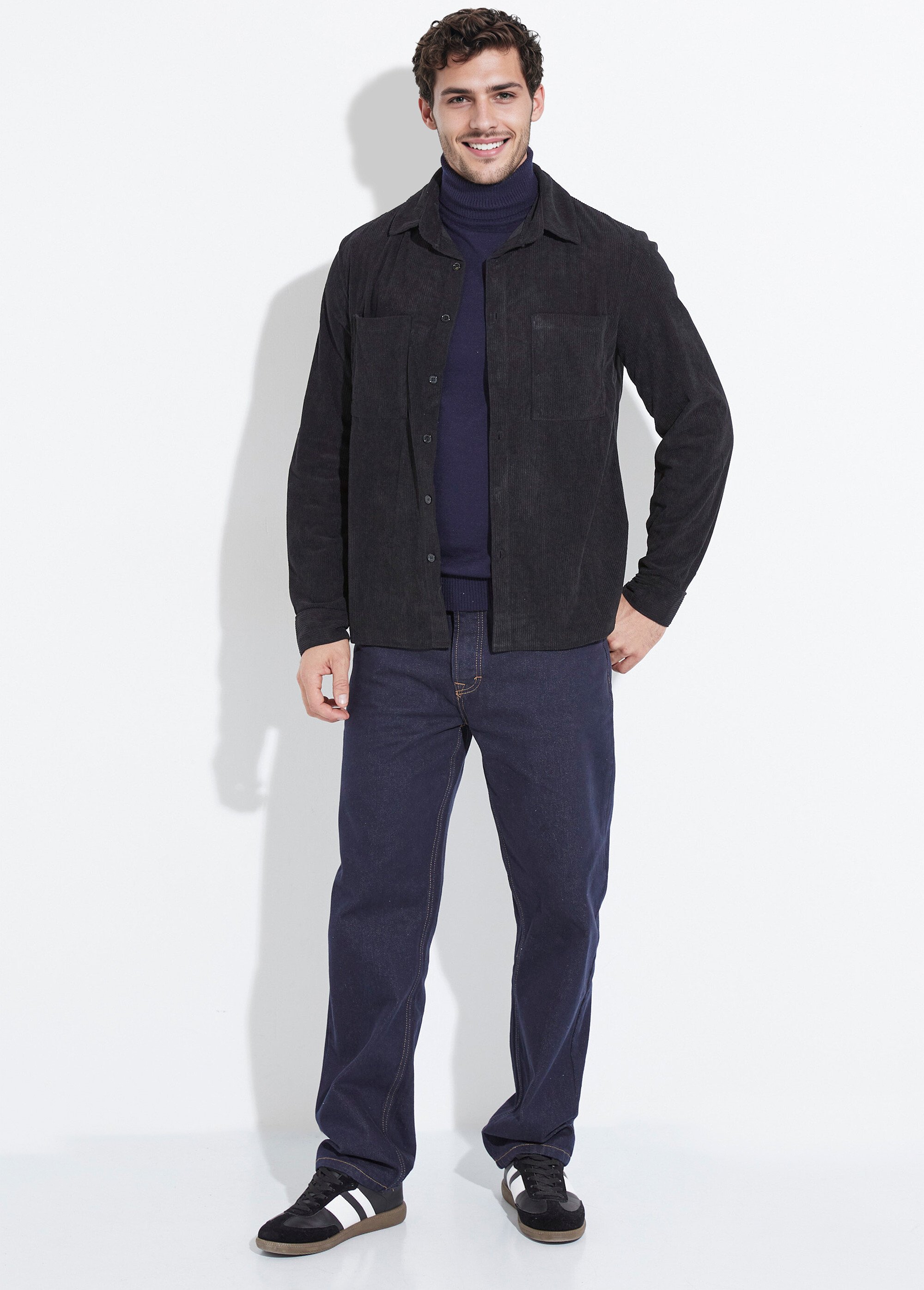 Surchemise en velours à grosses cotes Homme Noir UNIYC070 SF1