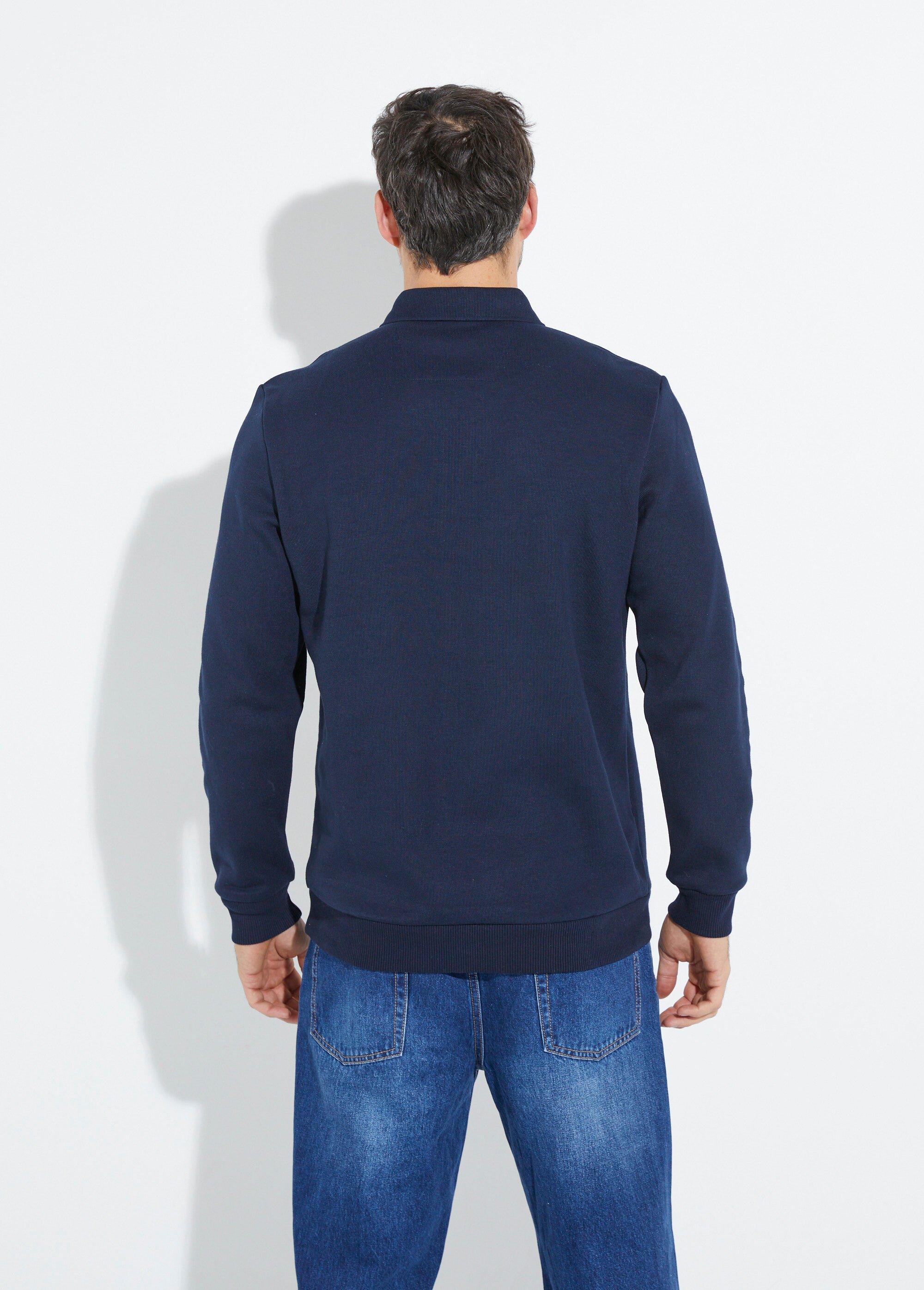 Sweat col polo, intérieur molletonné Bleu STI22911 DO1