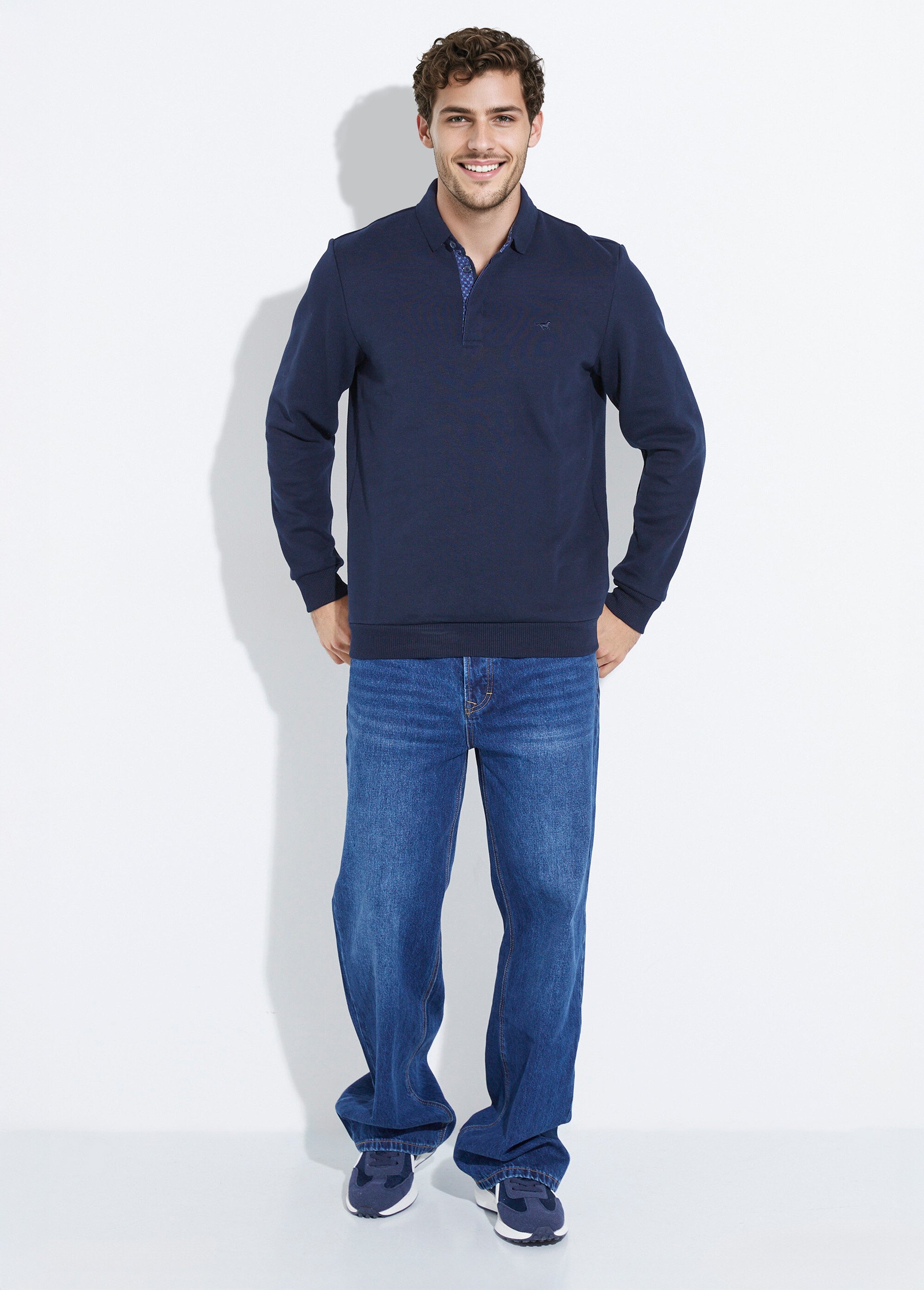 Sweat col polo, intérieur molletonné Bleu STI22911 SF1