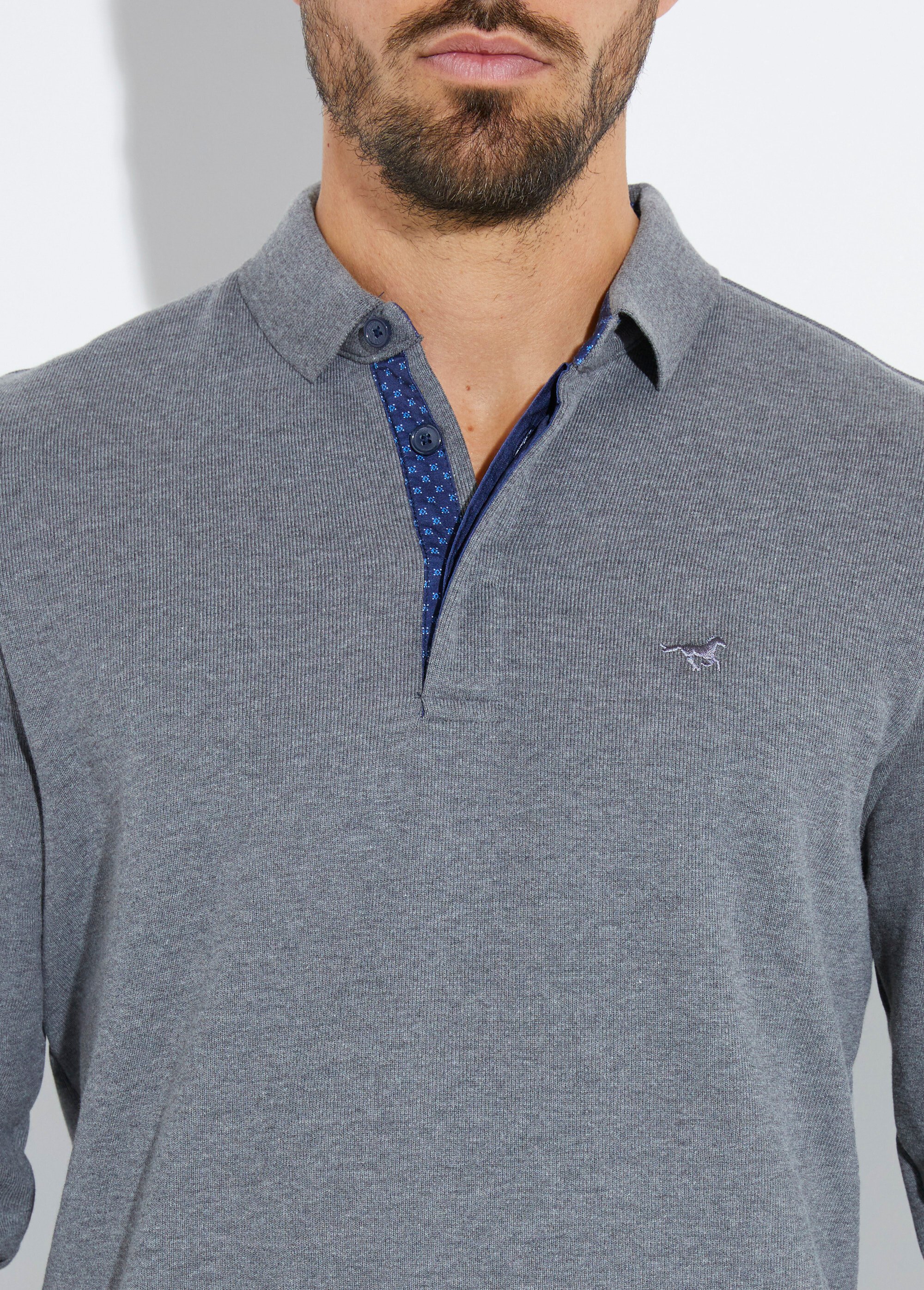 Sweat col polo, intérieur molletonné Gris STI22911 DE1