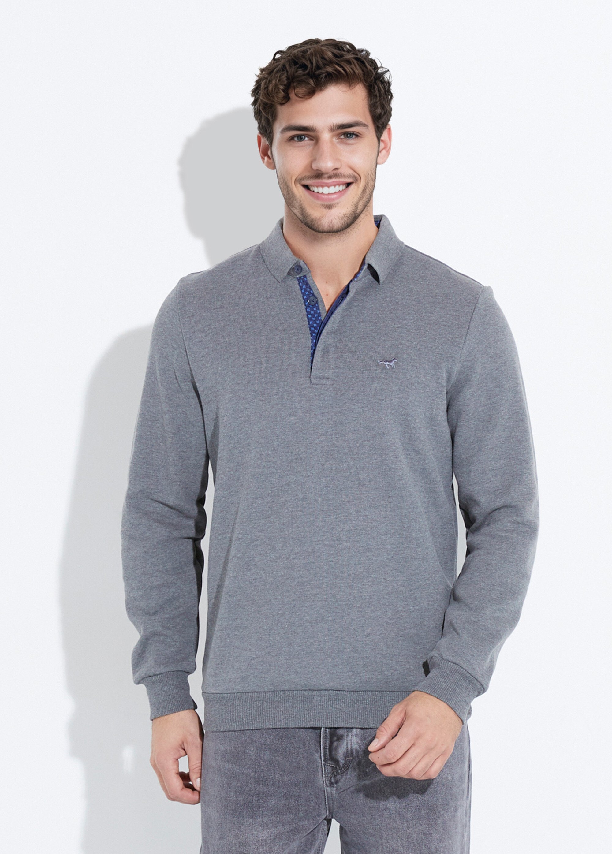 Sweat col polo, intérieur molletonné Gris STI22911 FA1