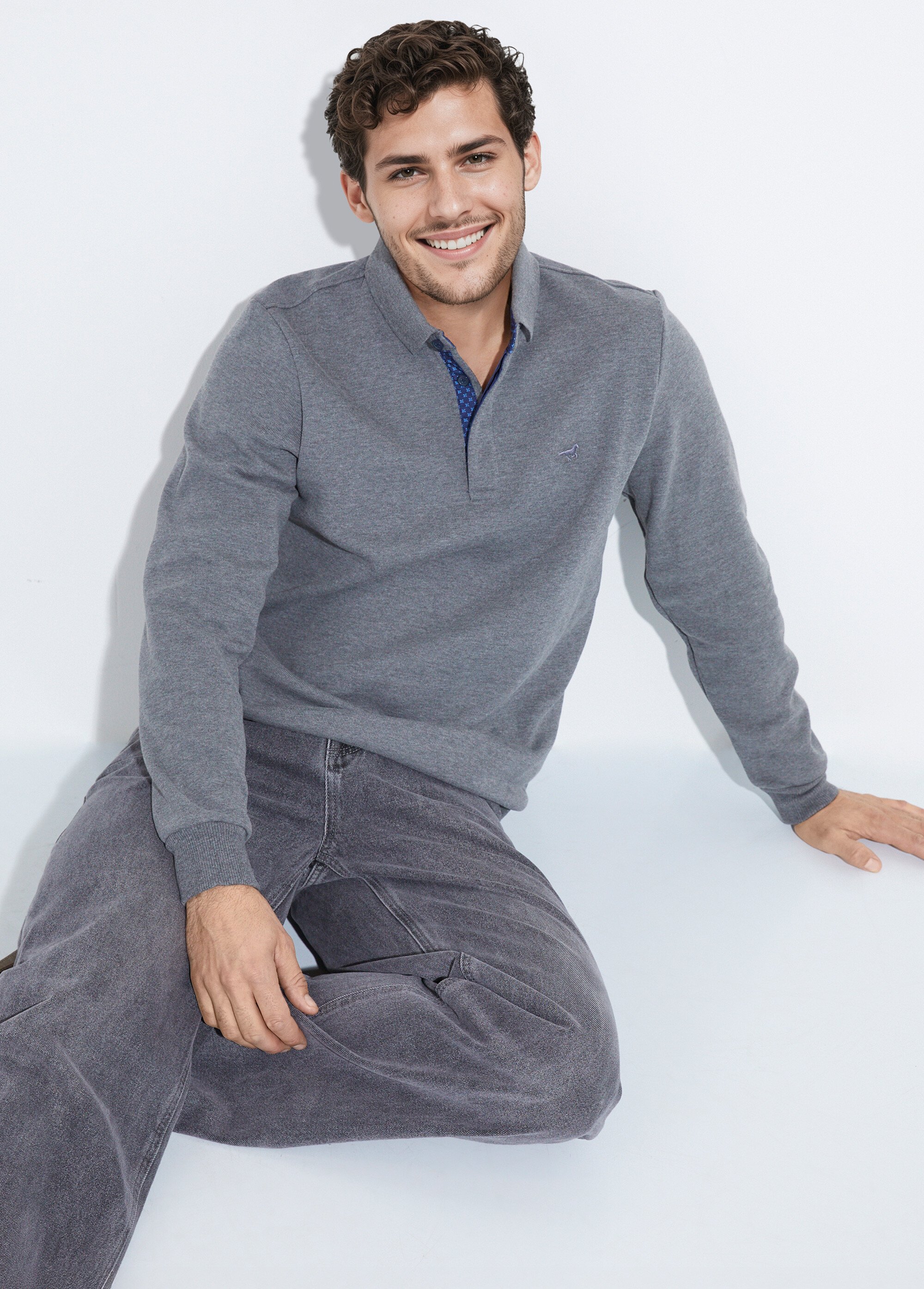 Sweat col polo, intérieur molletonné Gris STI22911 MV1
