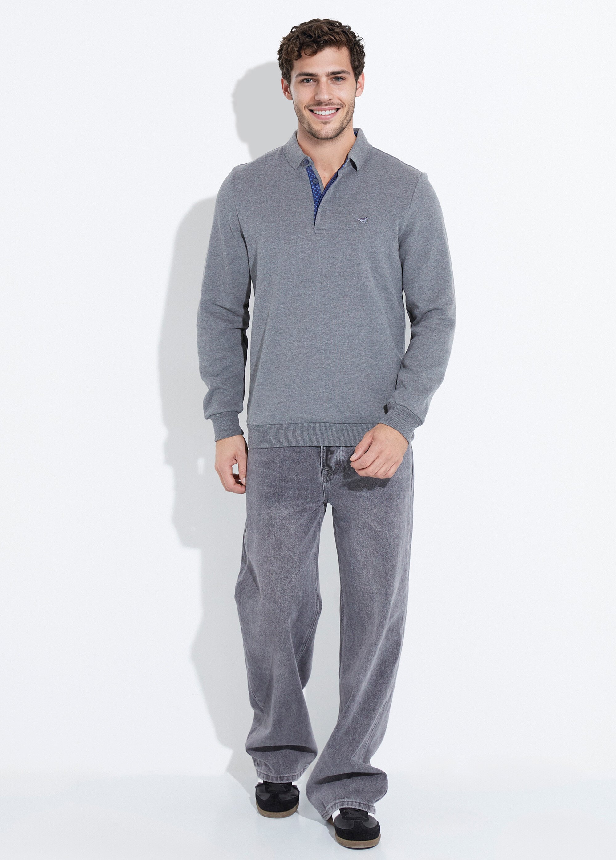 Sweat col polo, intérieur molletonné Gris STI22911 SF1