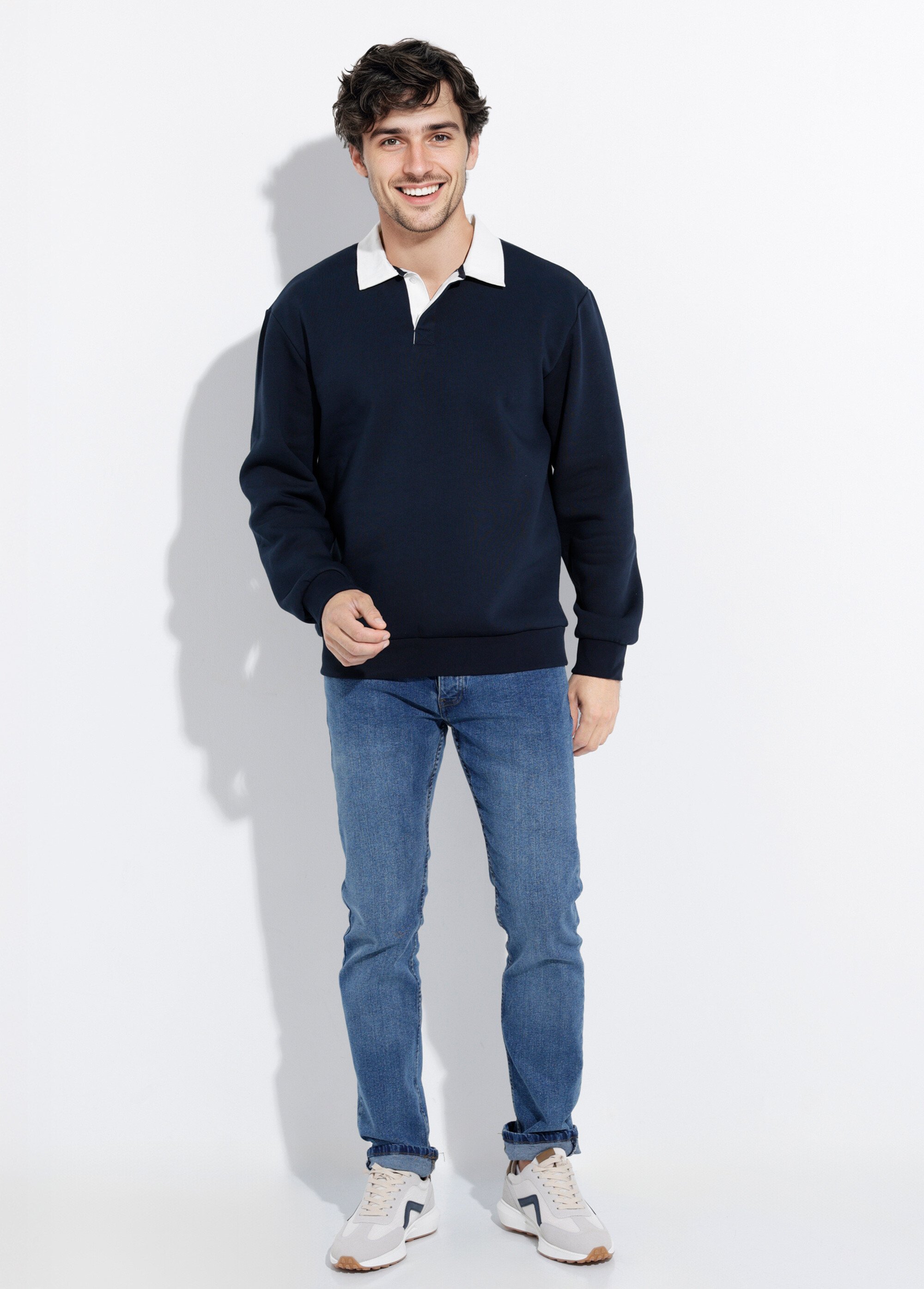 Sweat shirt avec col polo contrasté Bleu MAX6538 SF1