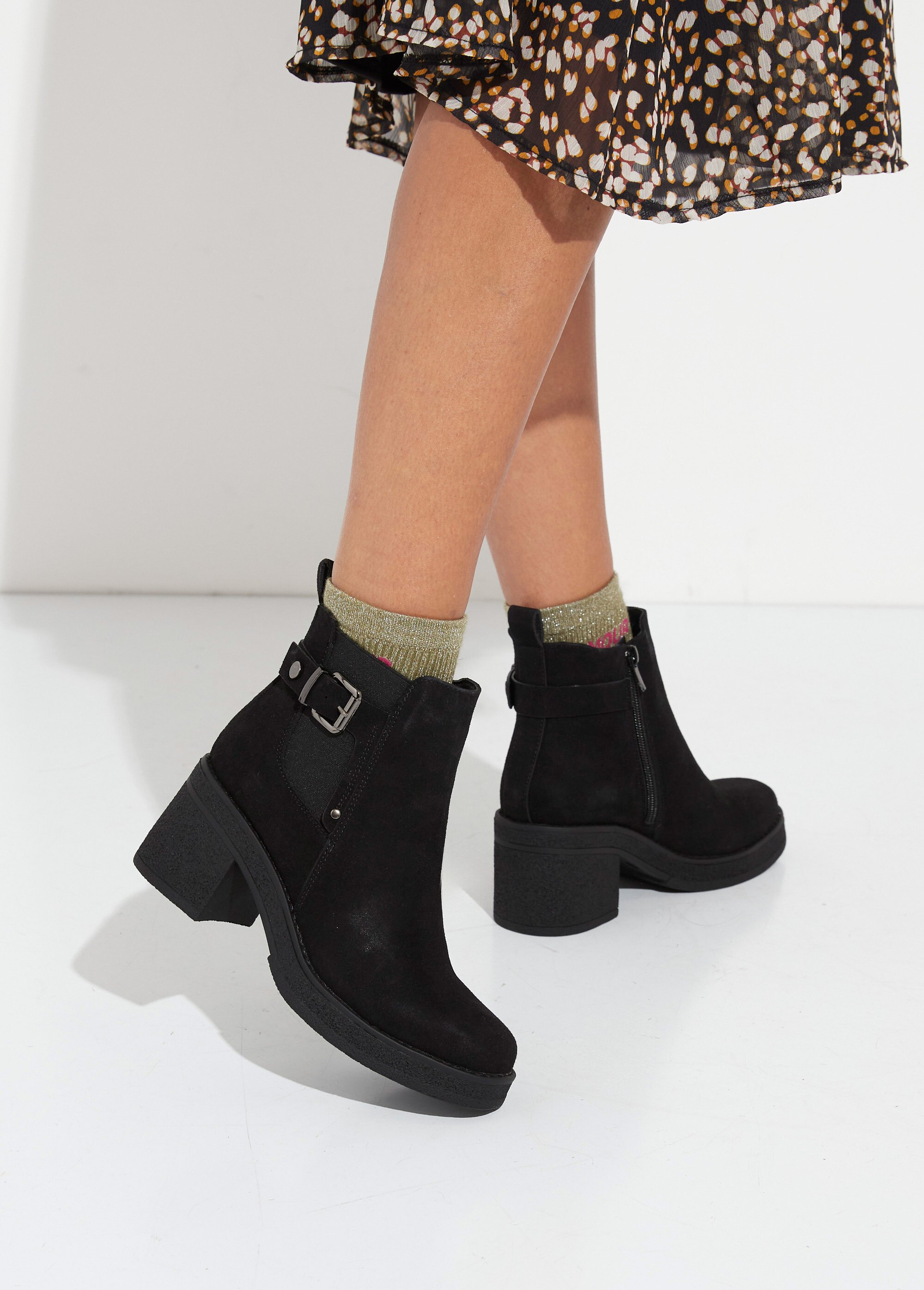 Boots à talons hauts et semelle crêpe Femme Noir JPTDF-5337 SF1