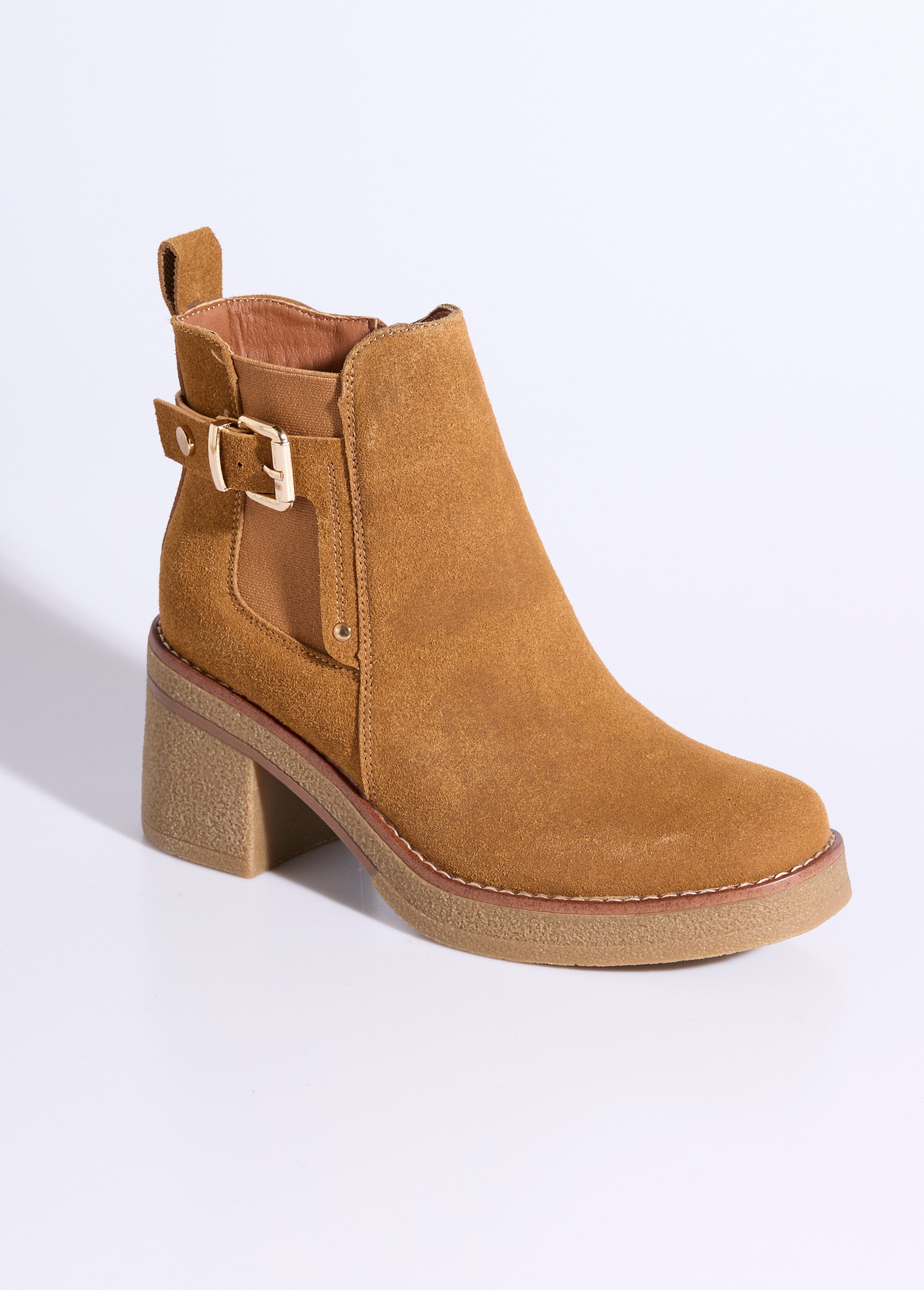 Boots à talons hauts et semelle crêpe Femme Marron JPTDF-5337 FA1