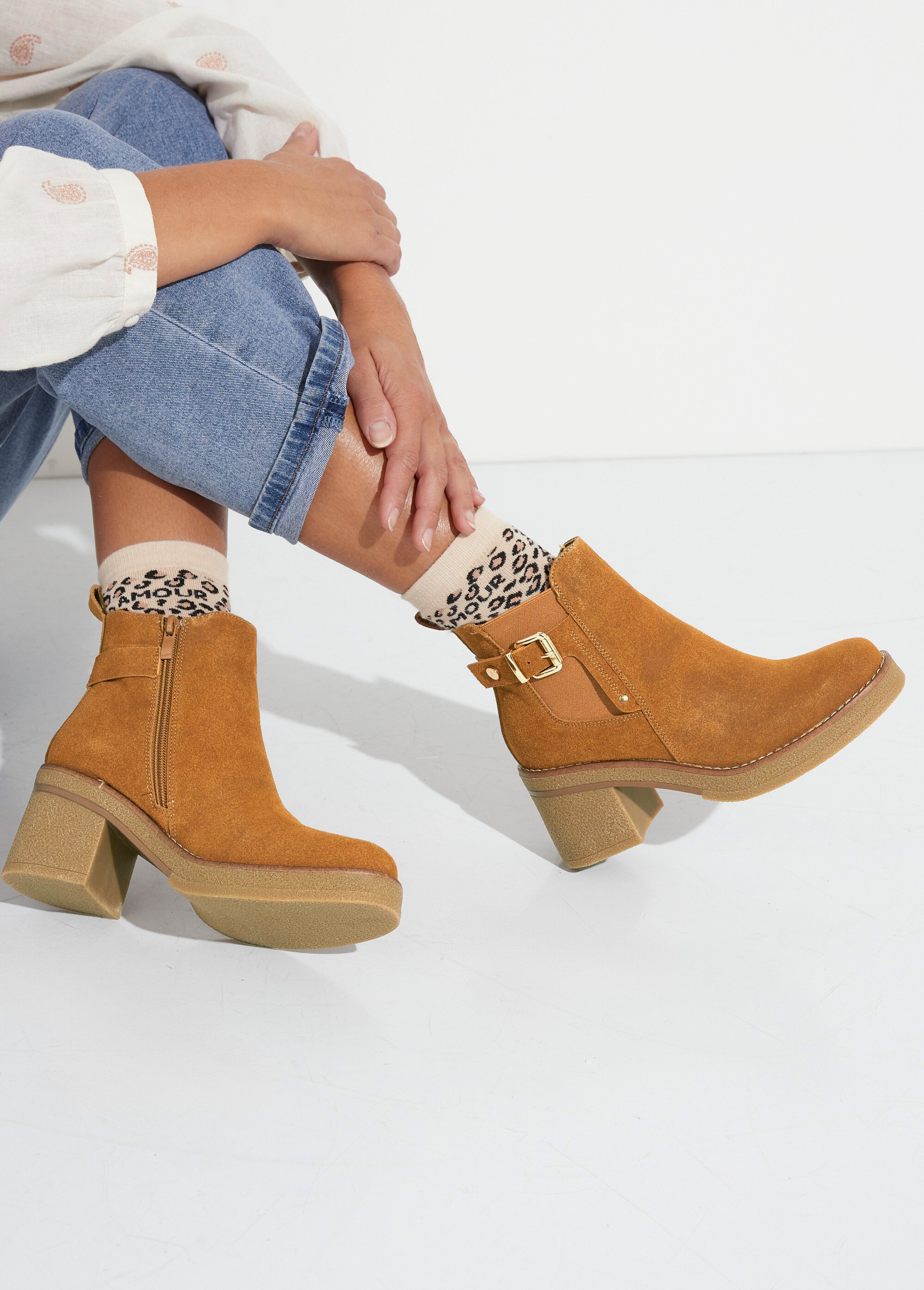 Boots à talons hauts et semelle crêpe Femme Marron JPTDF-5337 SI1