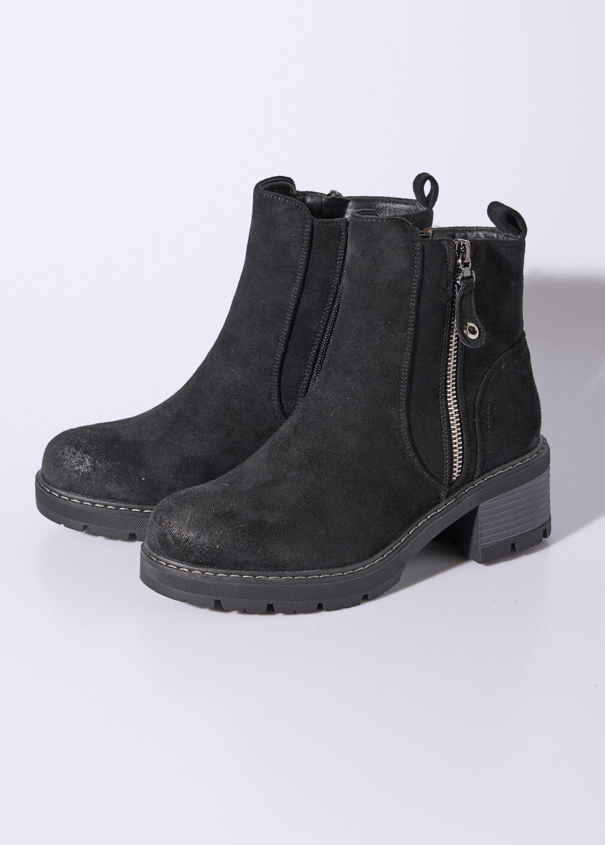 Boots zippées à talon, bout effet used Femme Noir JPTDF-5332 DE1