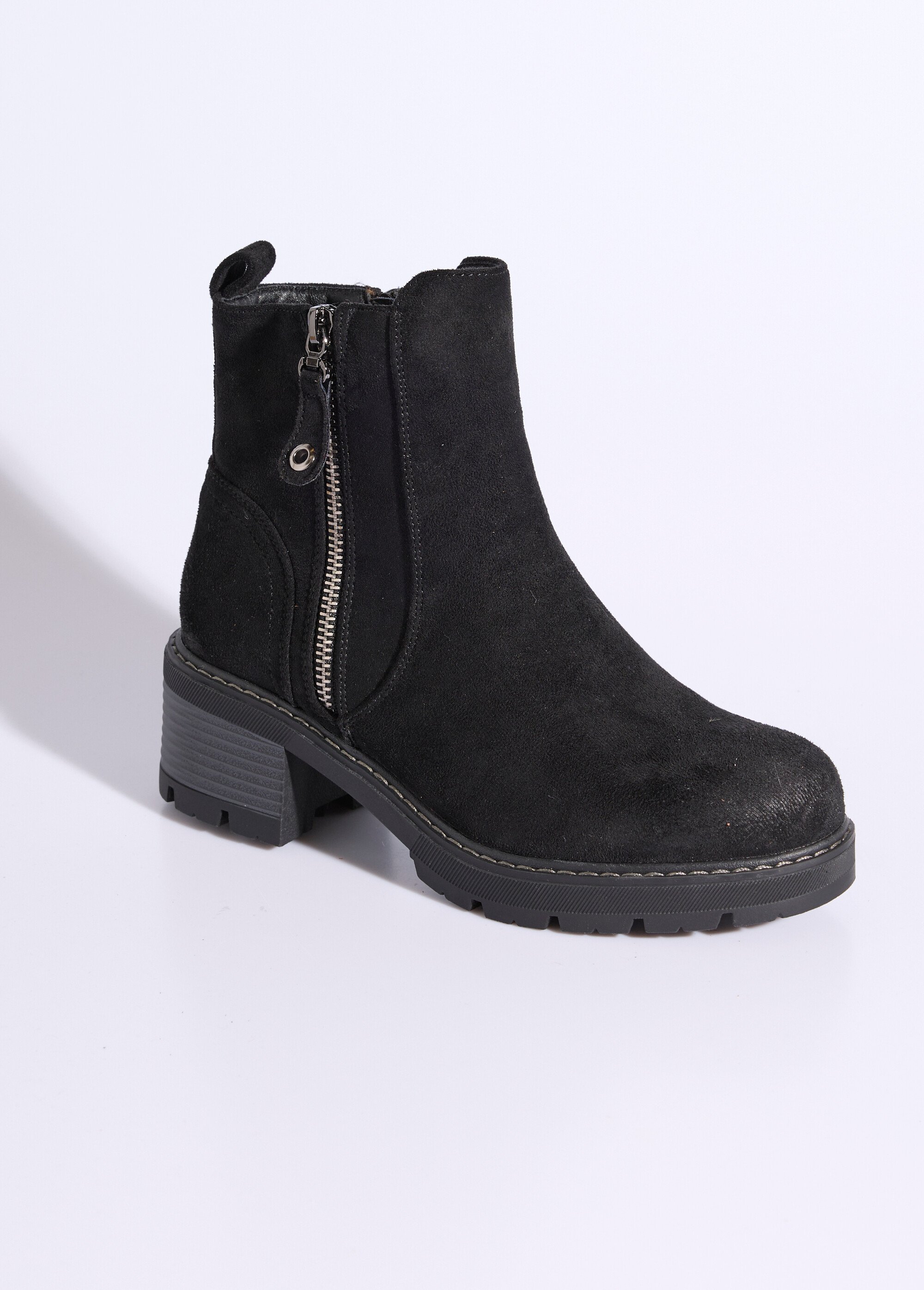 Boots zippées à talon, bout effet used Femme Noir JPTDF-5332 FA1
