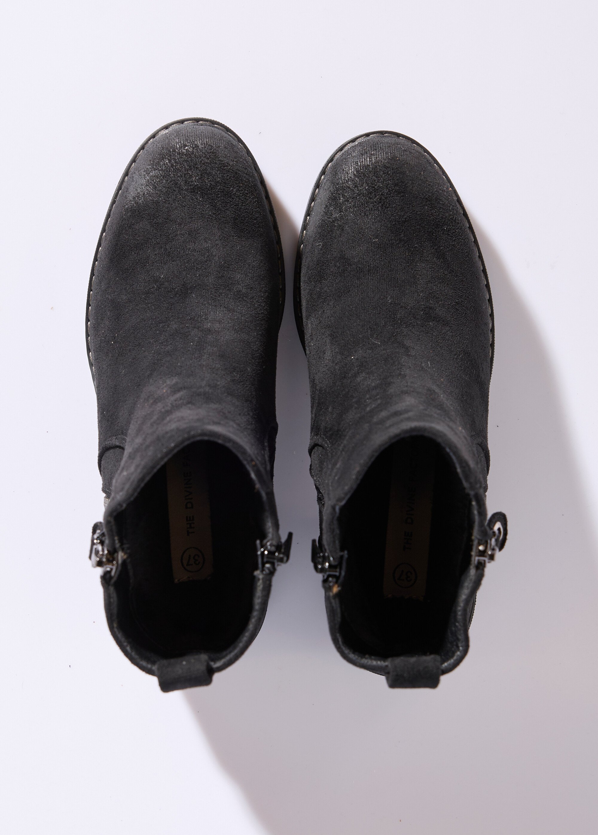 Boots zippées à talon, bout effet used Femme Noir JPTDF-5332 OV1