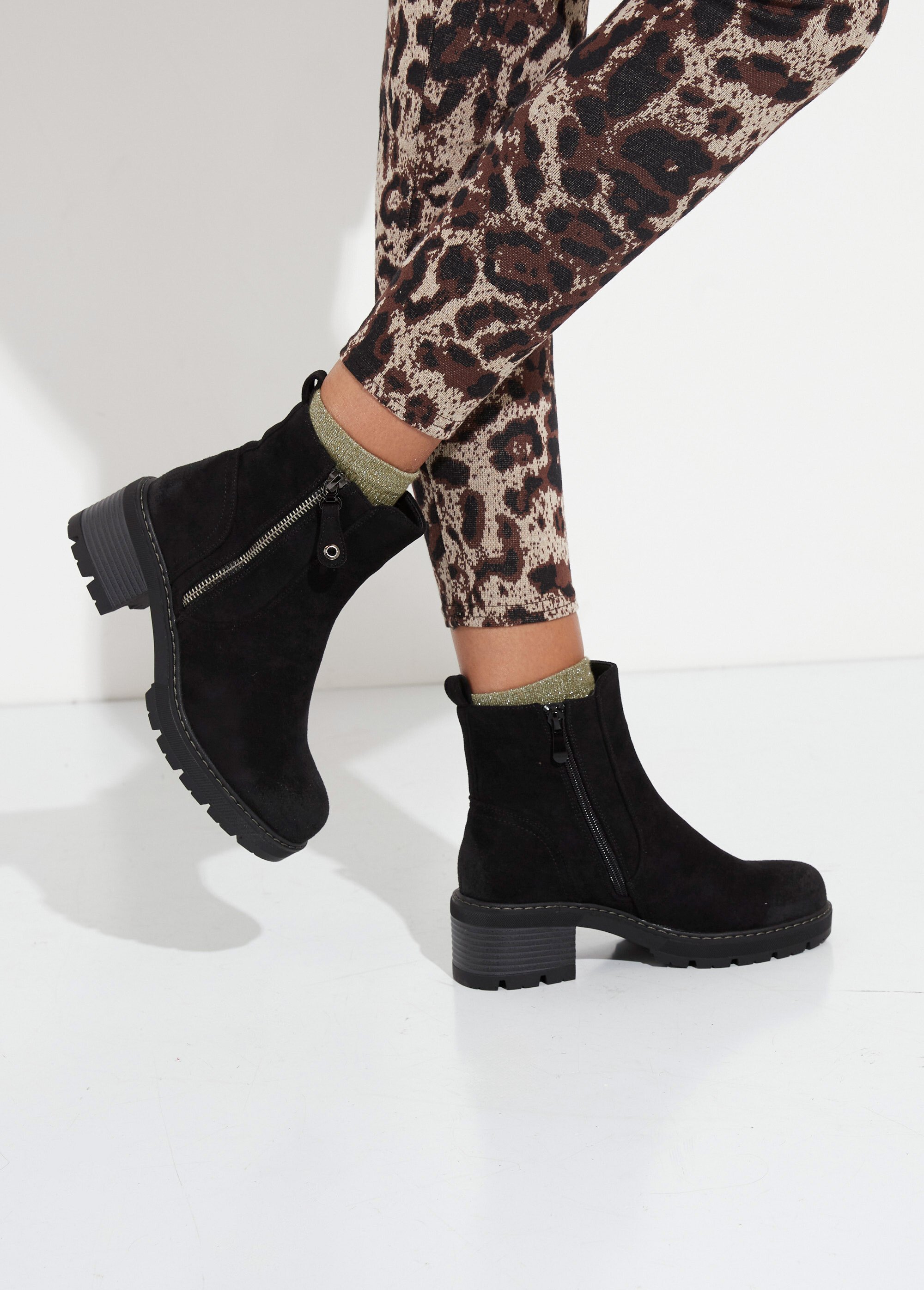 Boots zippées à talon, bout effet used Femme Noir JPTDF-5332 SF1