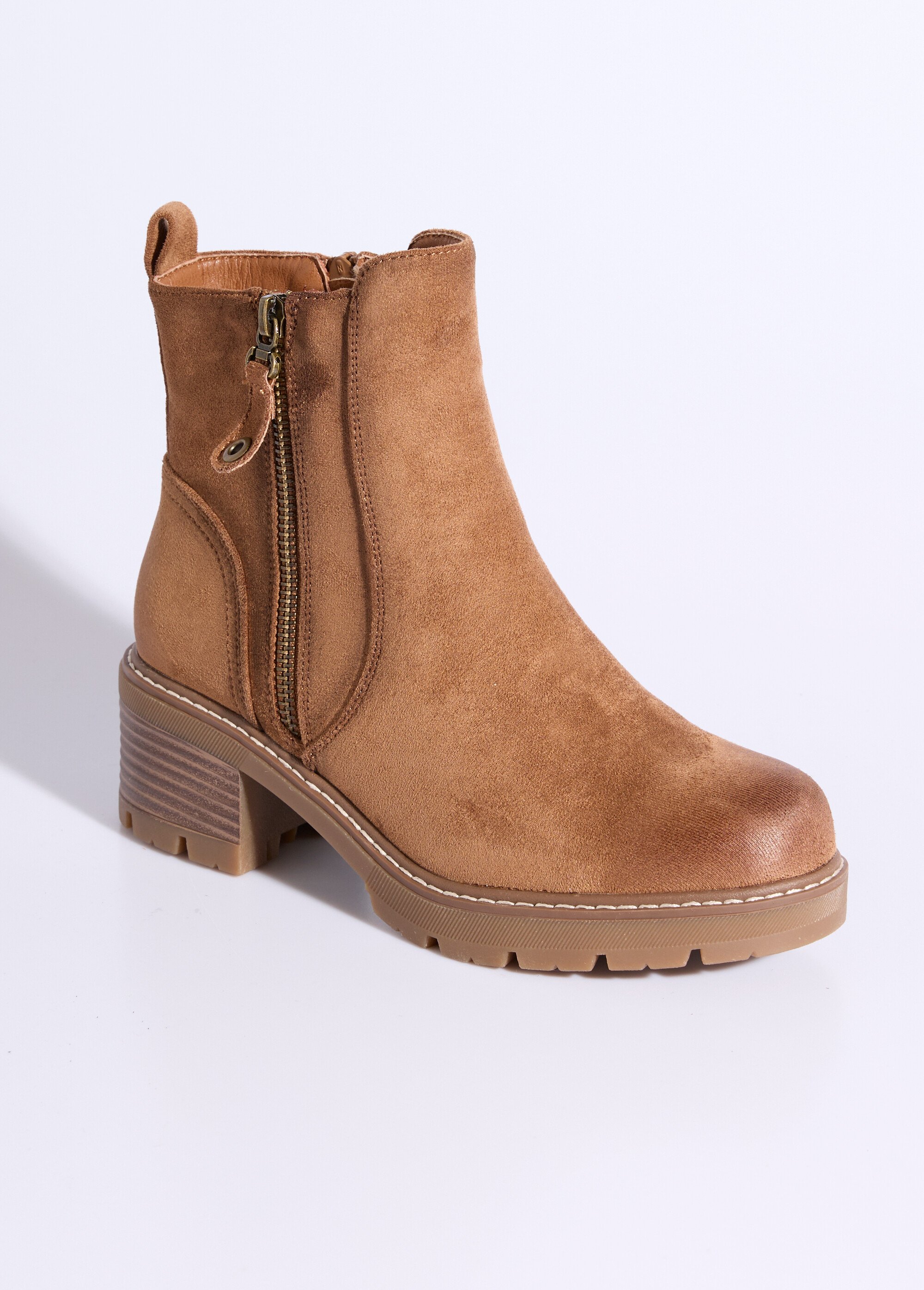 Boots zippées à talon, bout effet used Femme Marron JPTDF-5332 FA1