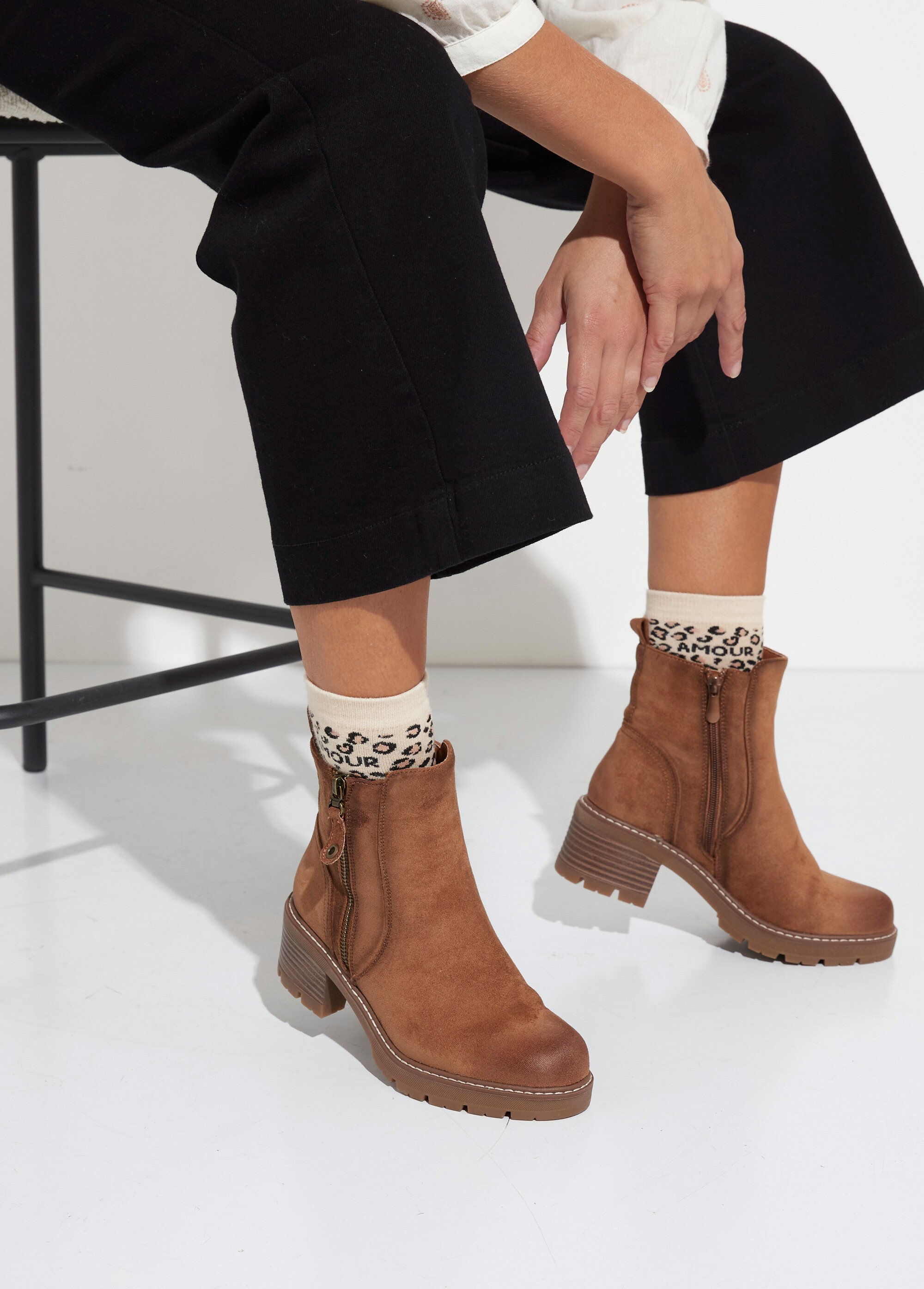 Boots zippées à talon, bout effet used Femme Marron JPTDF-5332 SI1