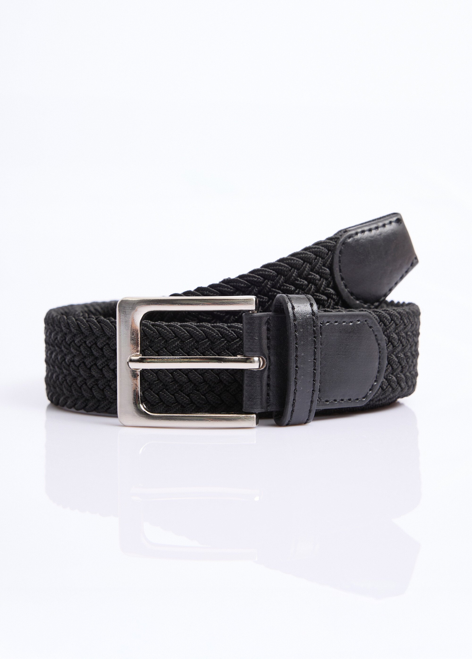 Ceinture tressée extensible taille unique Homme Noir NES180MBLT2401 FA1