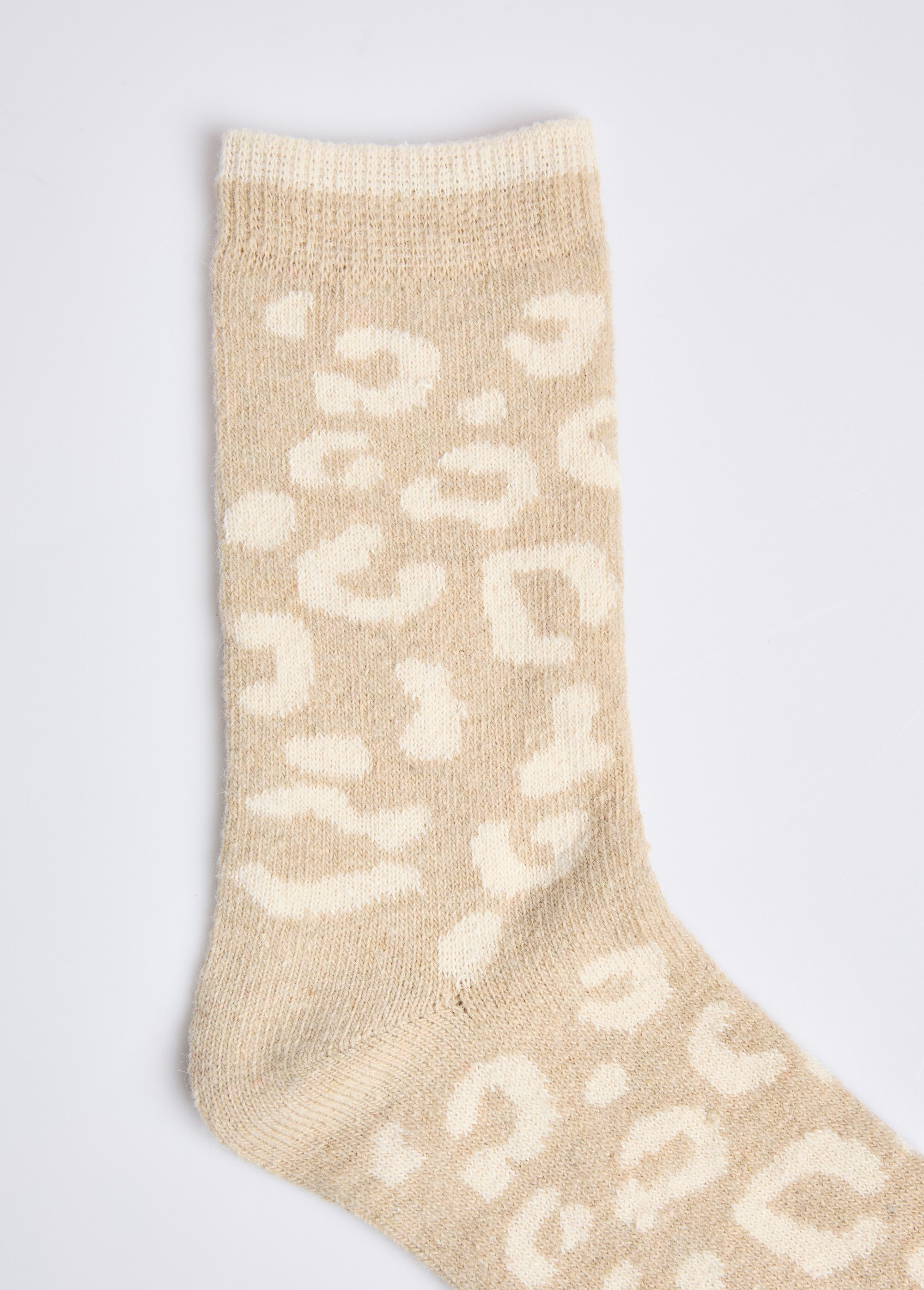 Chaussettes avec laine imprimé léopard Femme Beige AST300330 DE2