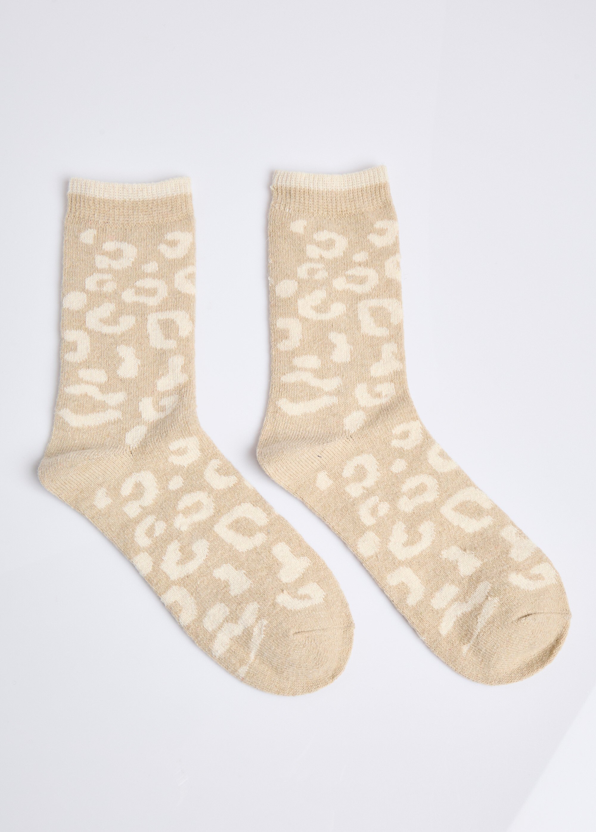 Chaussettes avec laine imprimé léopard Femme Beige AST300330 FA1