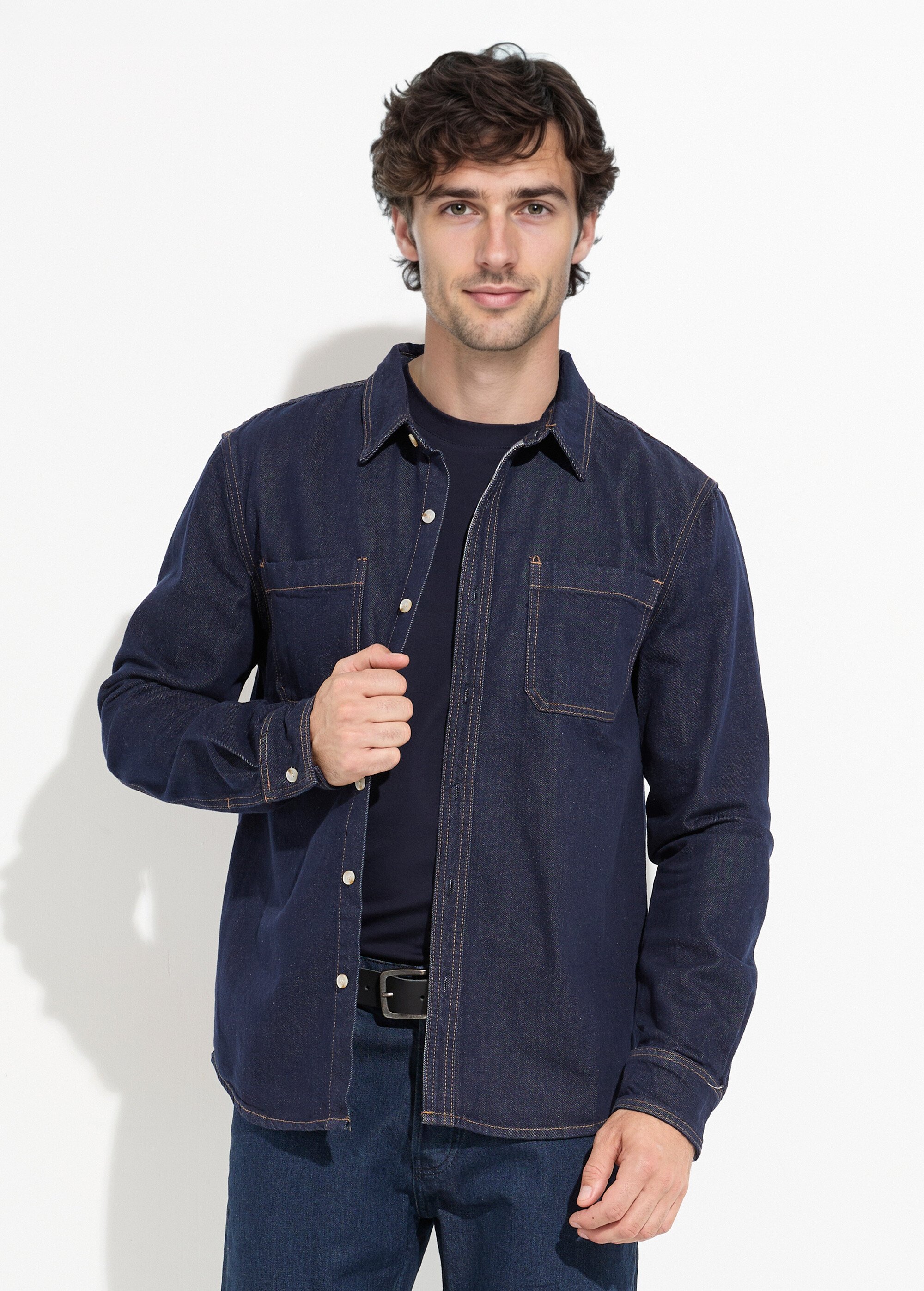 Chemise en jean brut et poches plaquées Homme Bleu LYSFE007 FA1