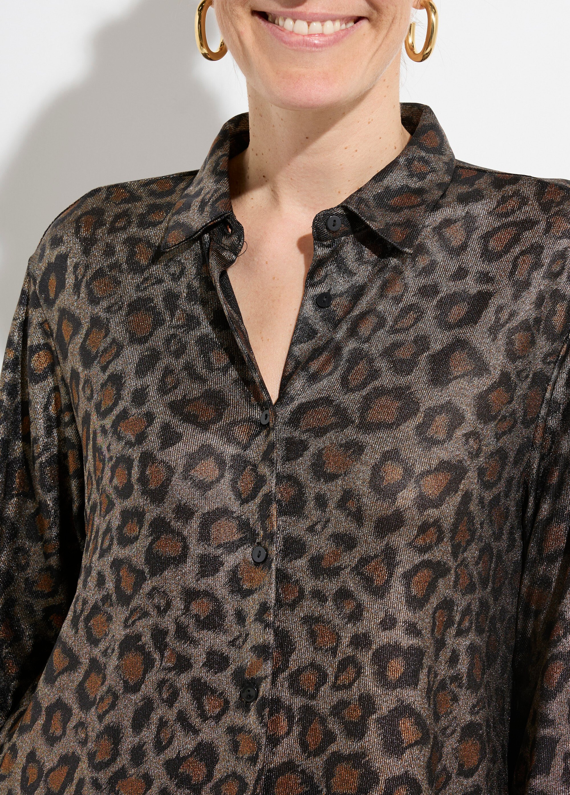 Chemise maille souple léopard métallisé