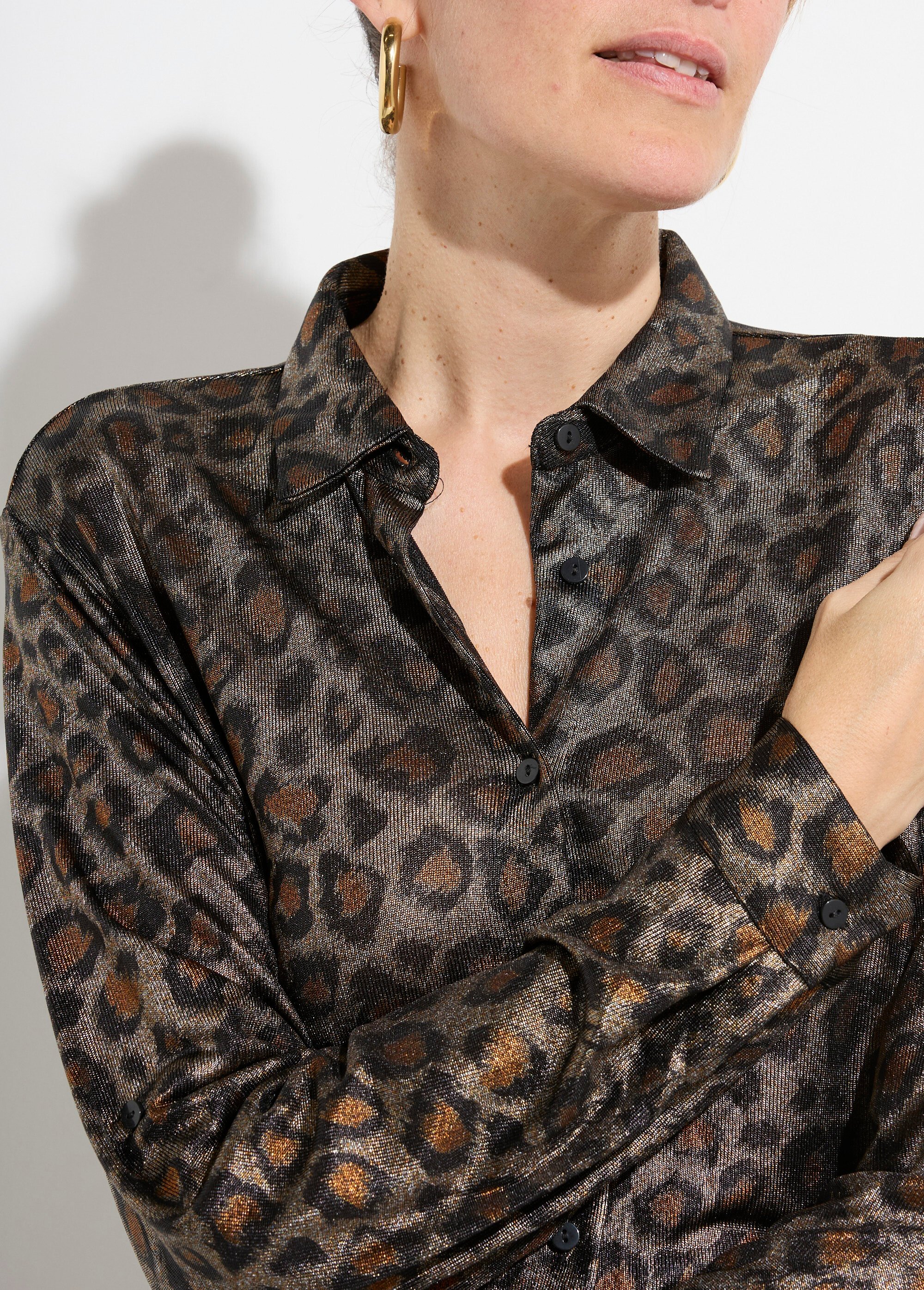 Chemise maille souple léopard métallisé Femme Marron JS-CH2677 DE2