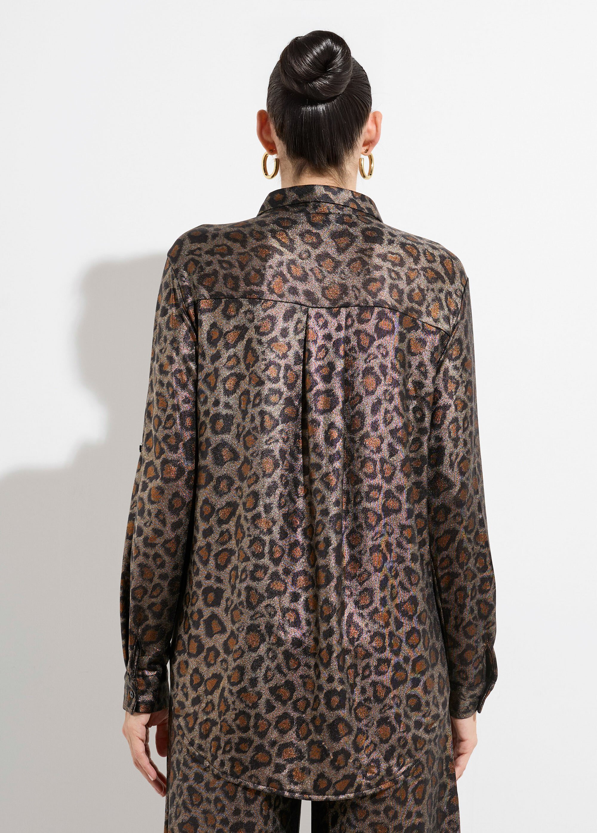 Chemise maille souple léopard métallisé Femme Marron JS-CH2677 DO1