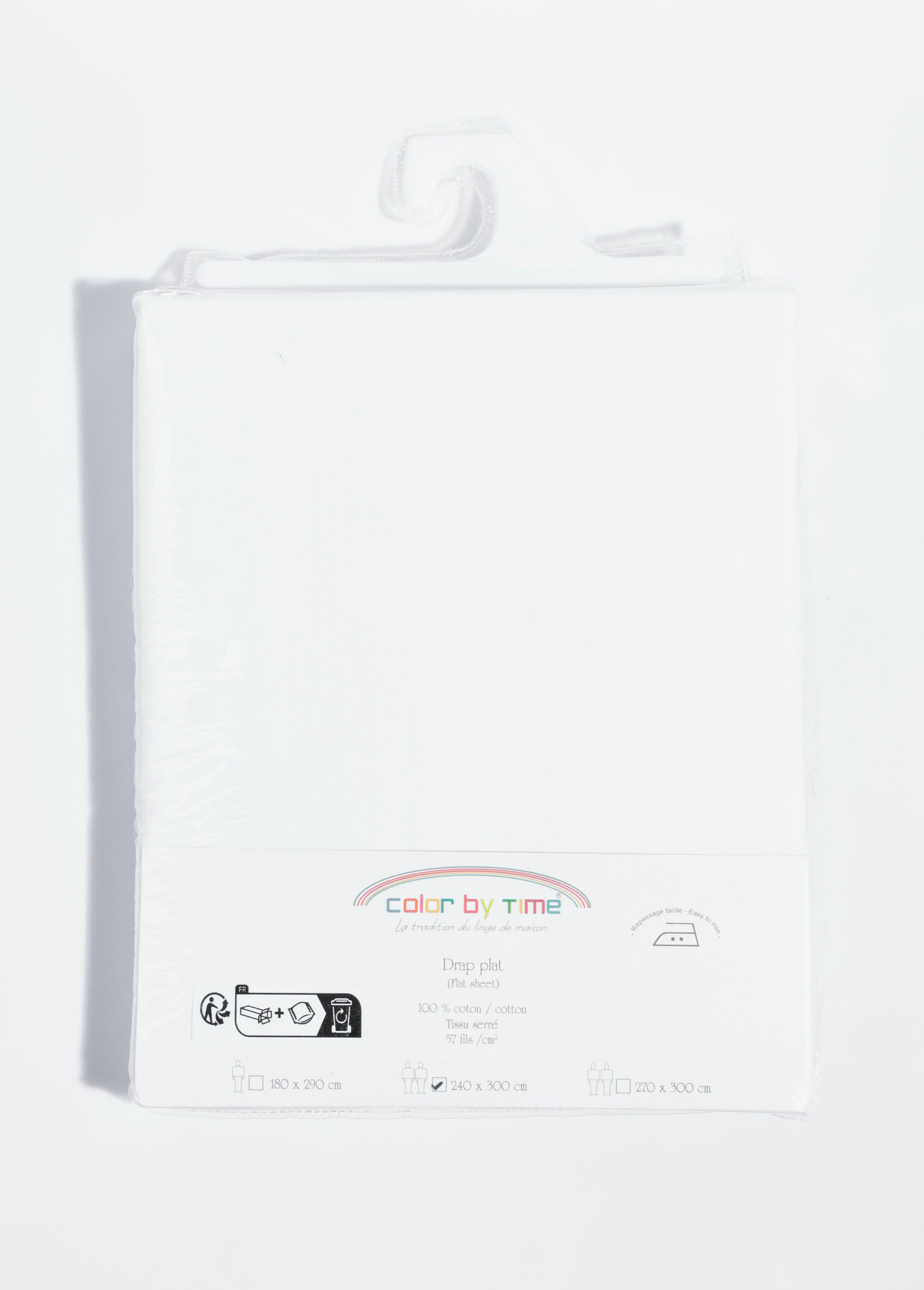 Drap plat pur coton, repassage facile Blanc COTZZ34369 DE1