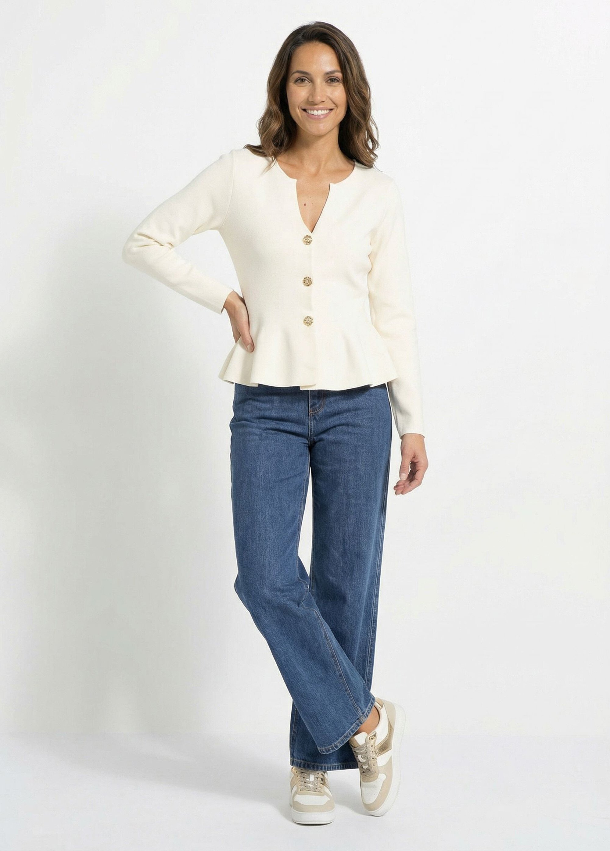 Gilet à basques avec boutons métallisés Femme Beige IA-AR977 SF1