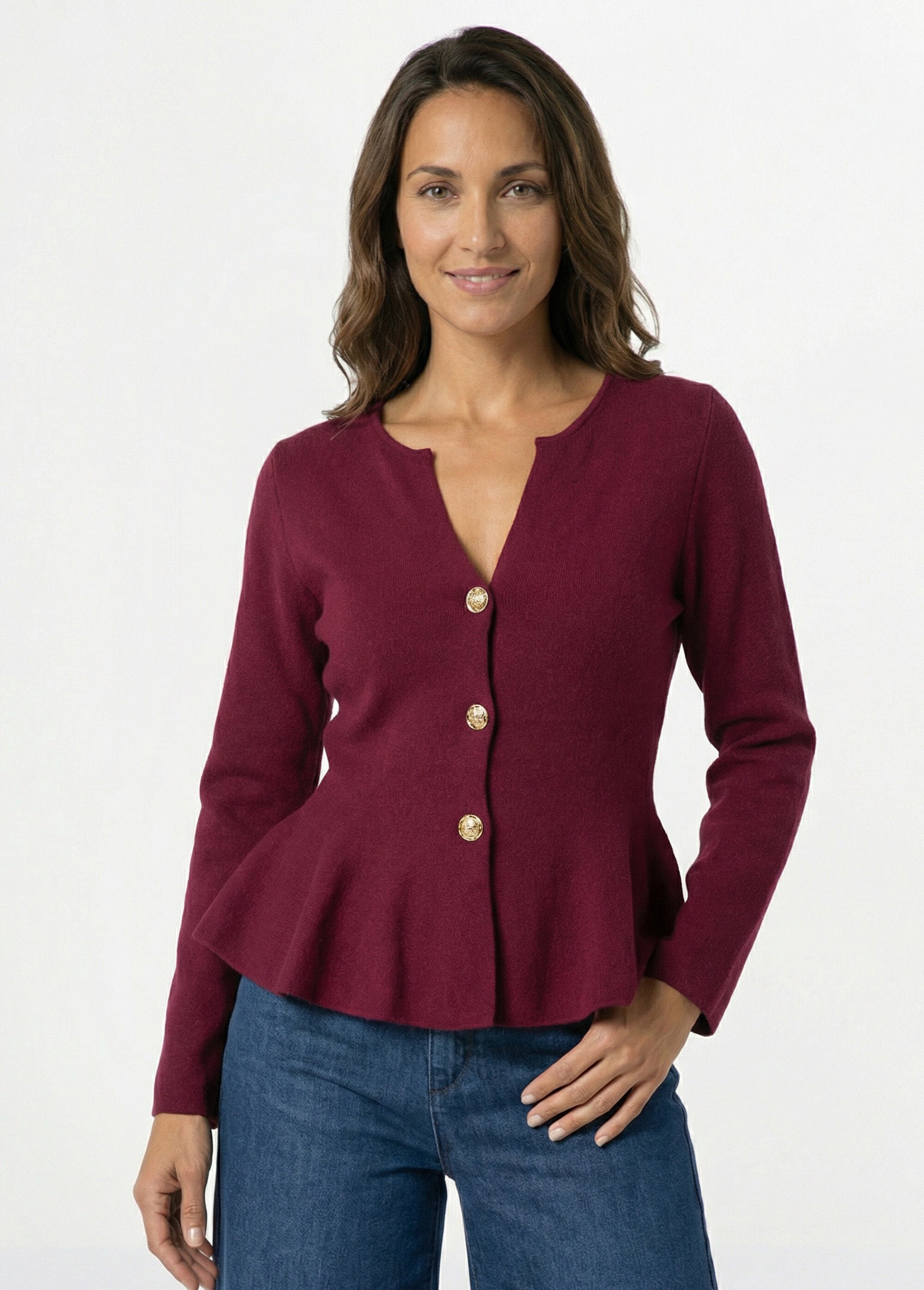 Gilet à basques avec boutons métallisés Femme Rouge IA-AR977 FA1