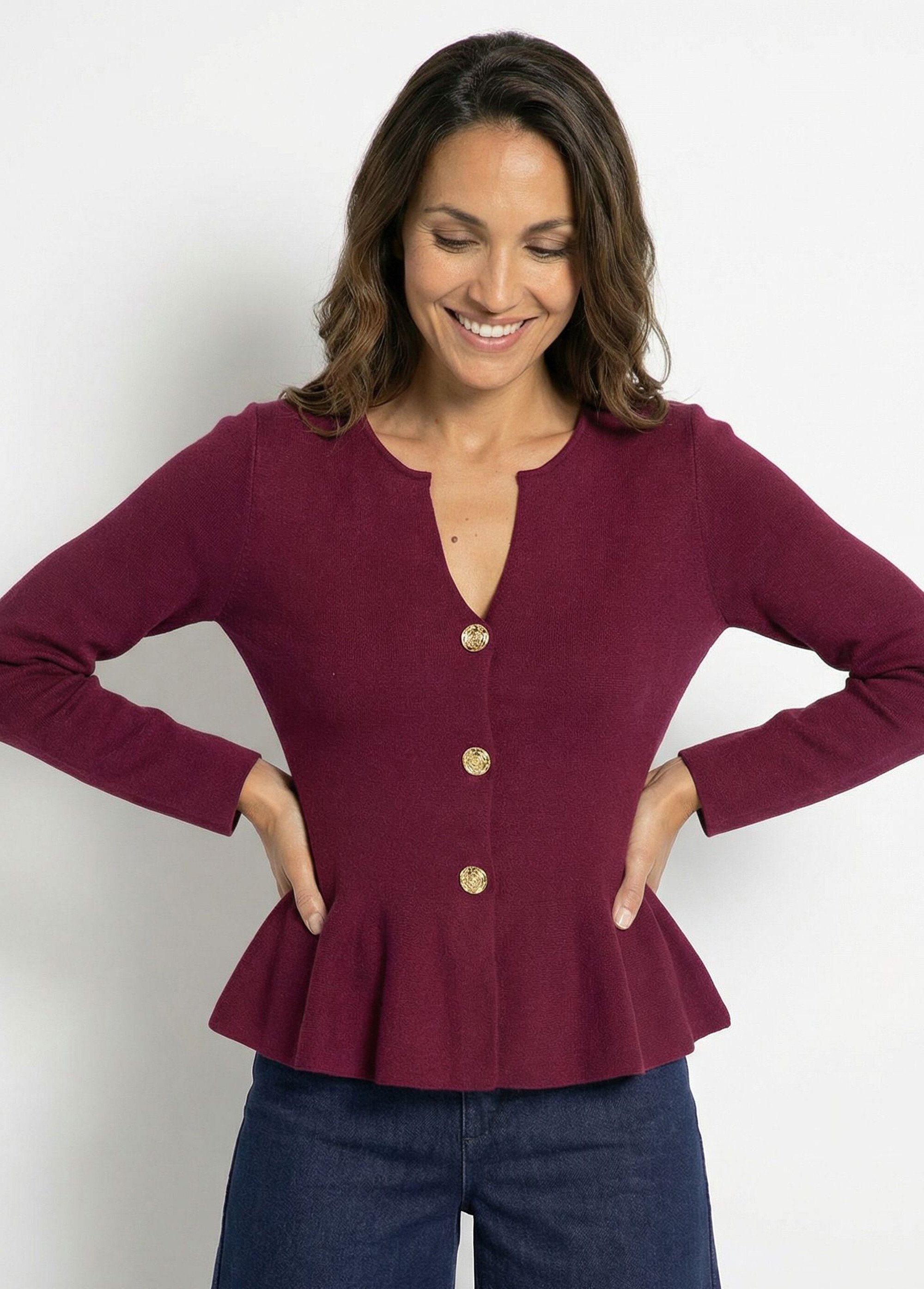 Gilet à basques avec boutons métallisés Femme Rouge IA-AR977 MV1