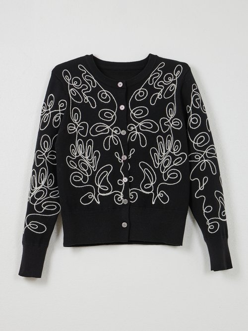 Gilet cardigan boutonné court brodé Femme Noir PAGA AP1